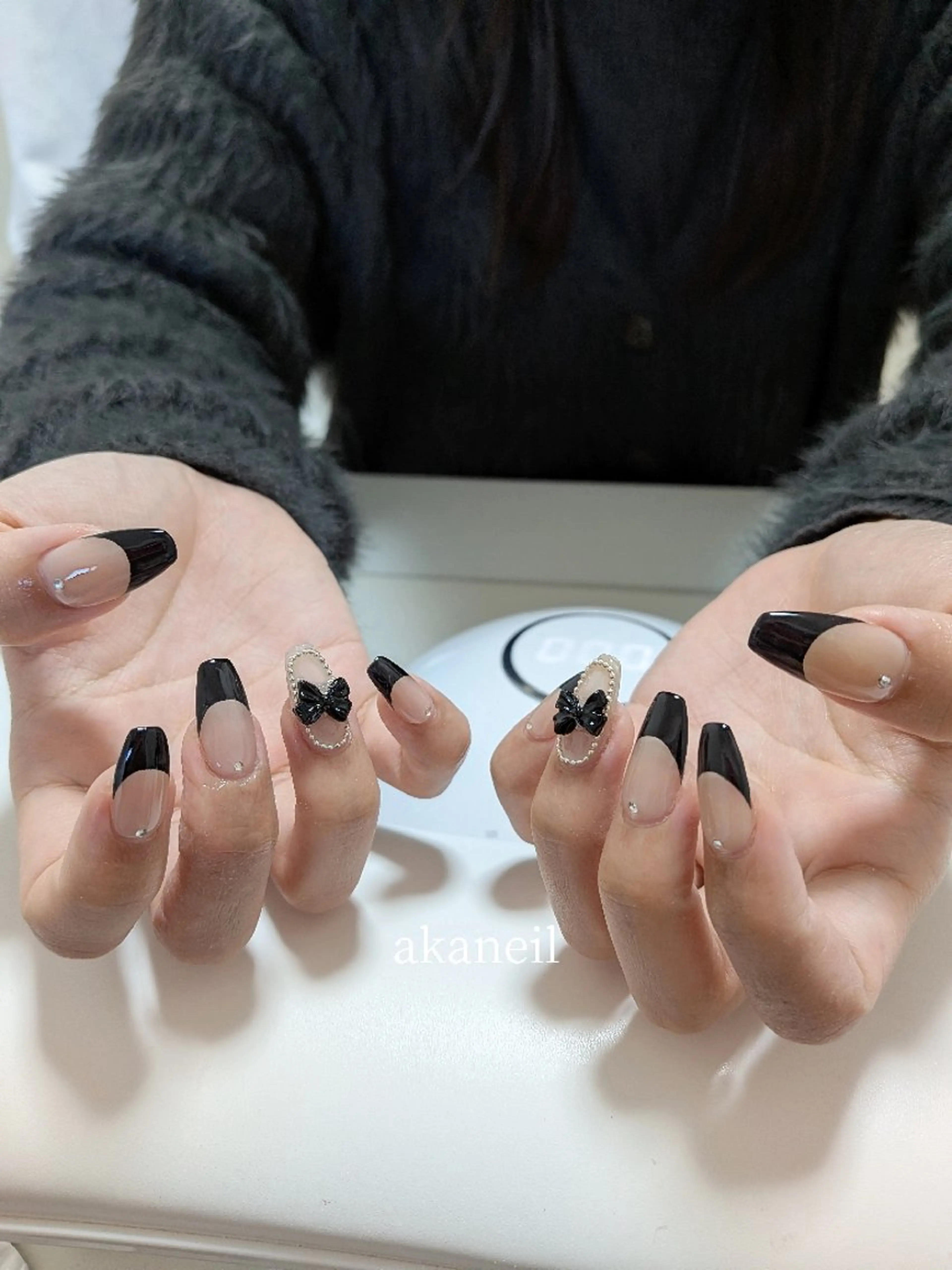 ネイル フレンチネイル 持ち込み リボン ハンドネイル 【akaneils】 アカネのネイルデザイン