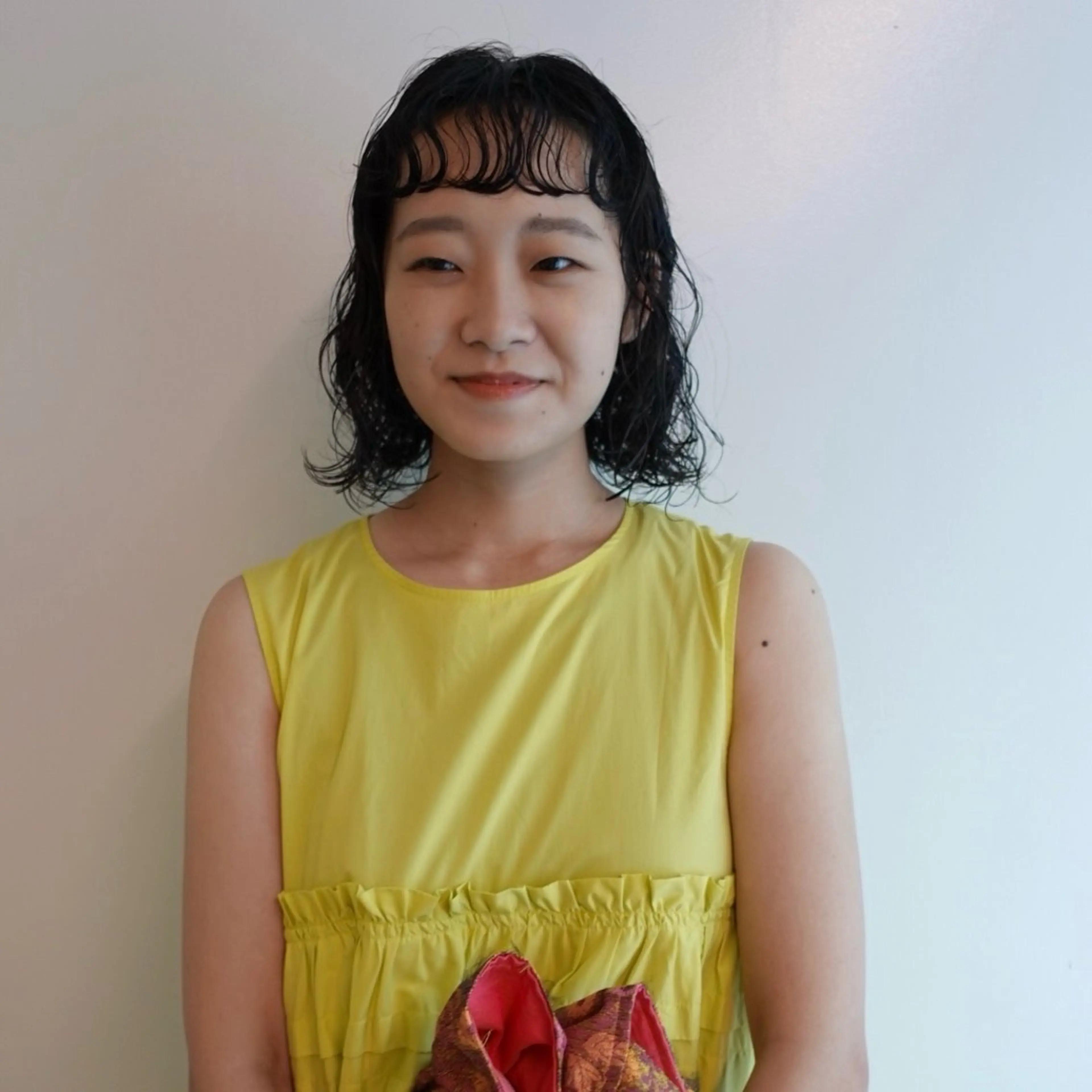 ミディアム パーマ ヘアアレンジ ミディアムパーマ ボブ オン眉 カット パーマ 🌐サトウ リョウ🌐のヘアスタイル