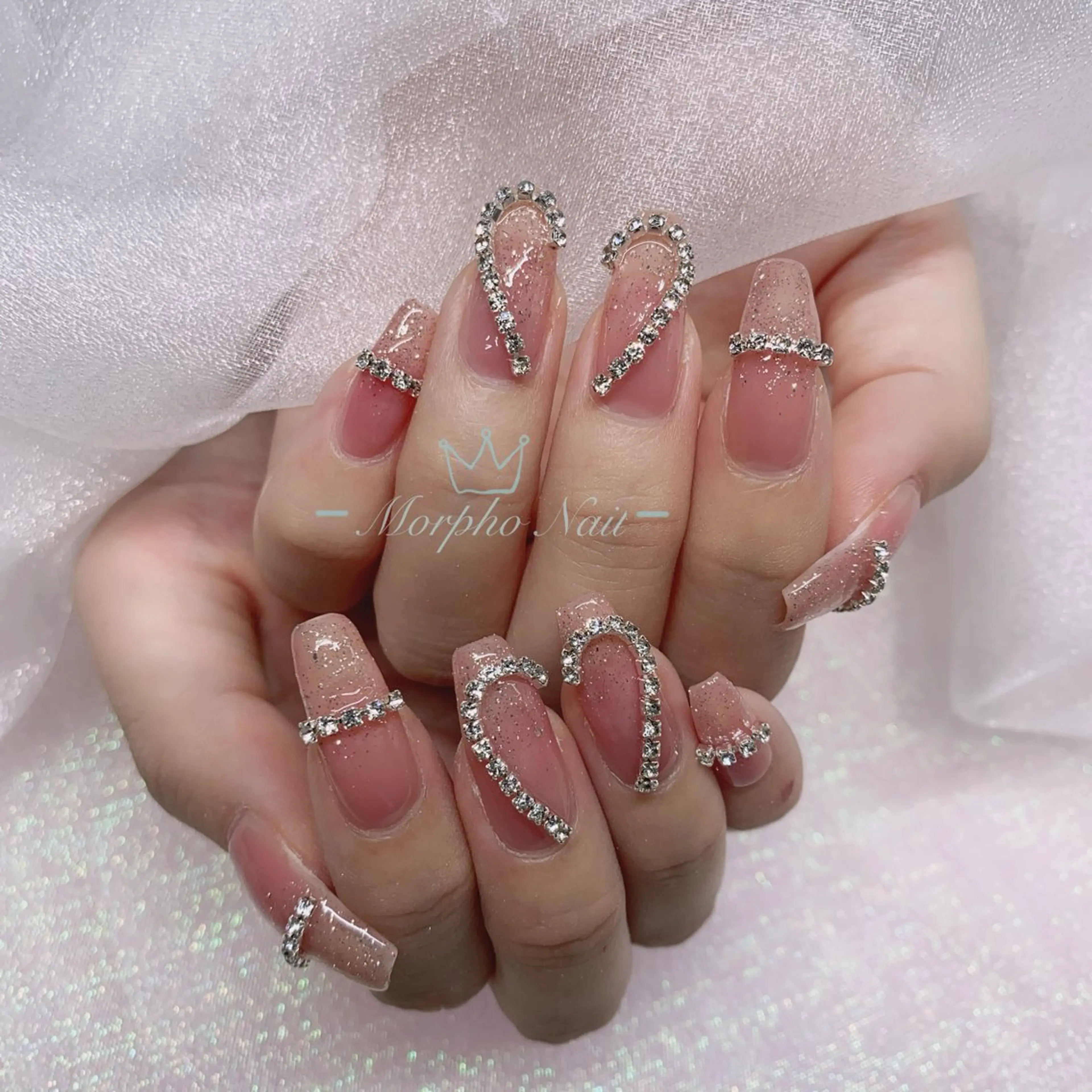 ネイル 長さ出し ジェルネイル キラキラネイル 大理石ネイル(マーブル) ニュアンスネイル Morpho nailのネイルデザイン