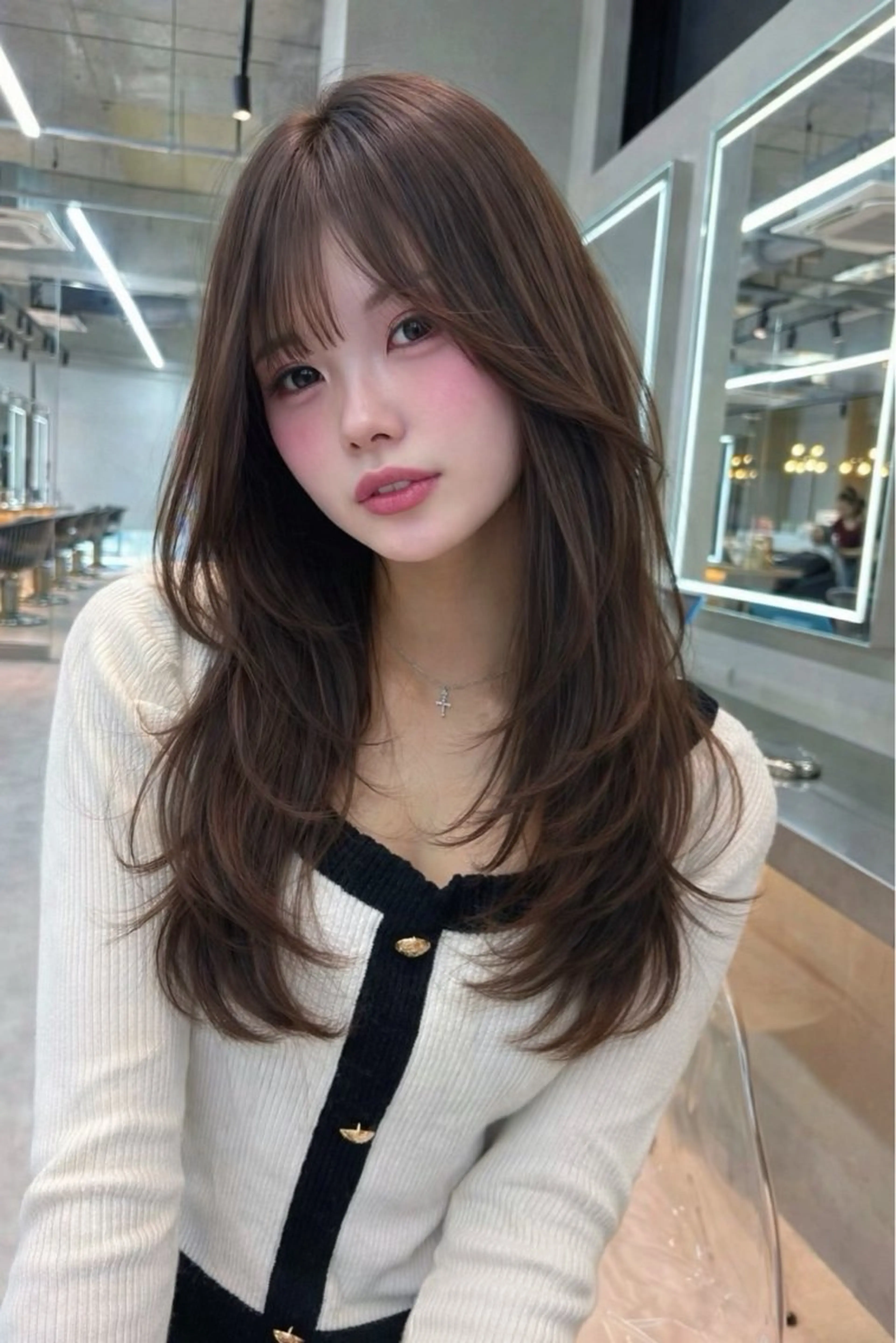 ミディアム カラー ヘアアレンジ ミディアムレイヤー ベージュカラー ブリーチ 透明感カラー ブリーチなしカラー 【博多髪質改善】 吉村 清志のヘアスタイル