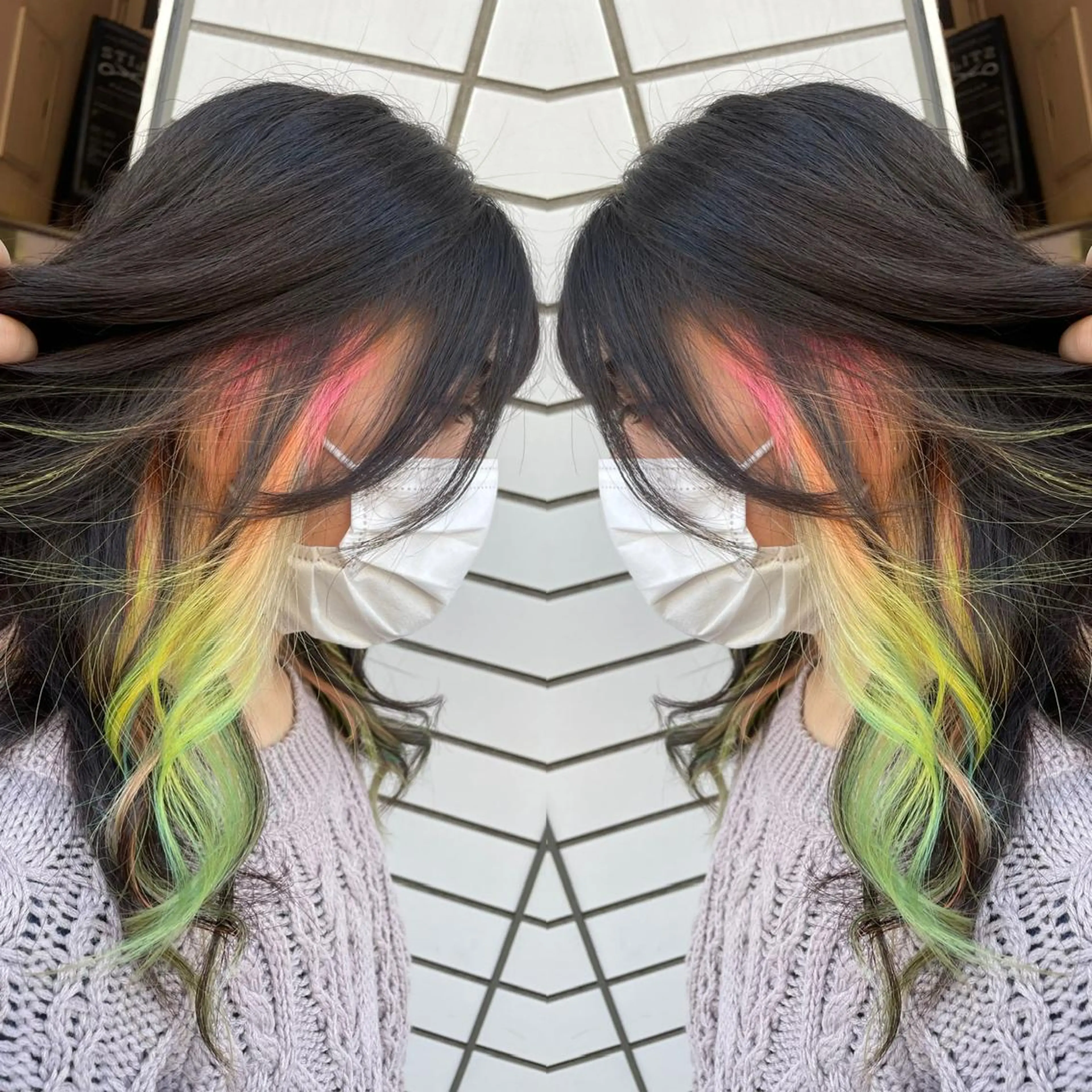 セミロング カラー ブリーチ ケアブリーチ インナーカラー 👑派手髪/カット 👑ANRYのヘアスタイル