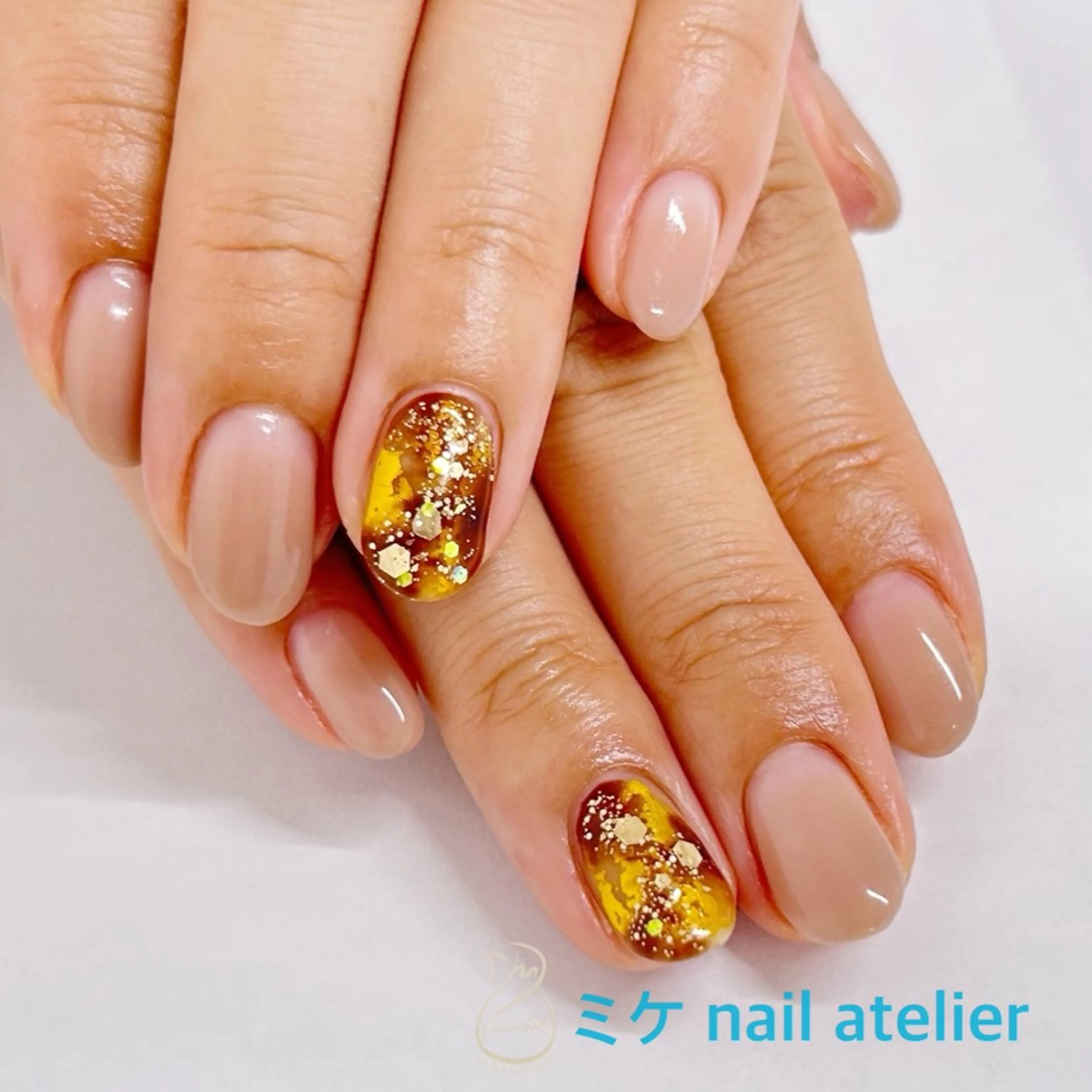 ネイル べっ甲ネイル ブラウン ジェルネイル ゴールド グラデーション ハンドネイル h. rikaのネイルデザイン