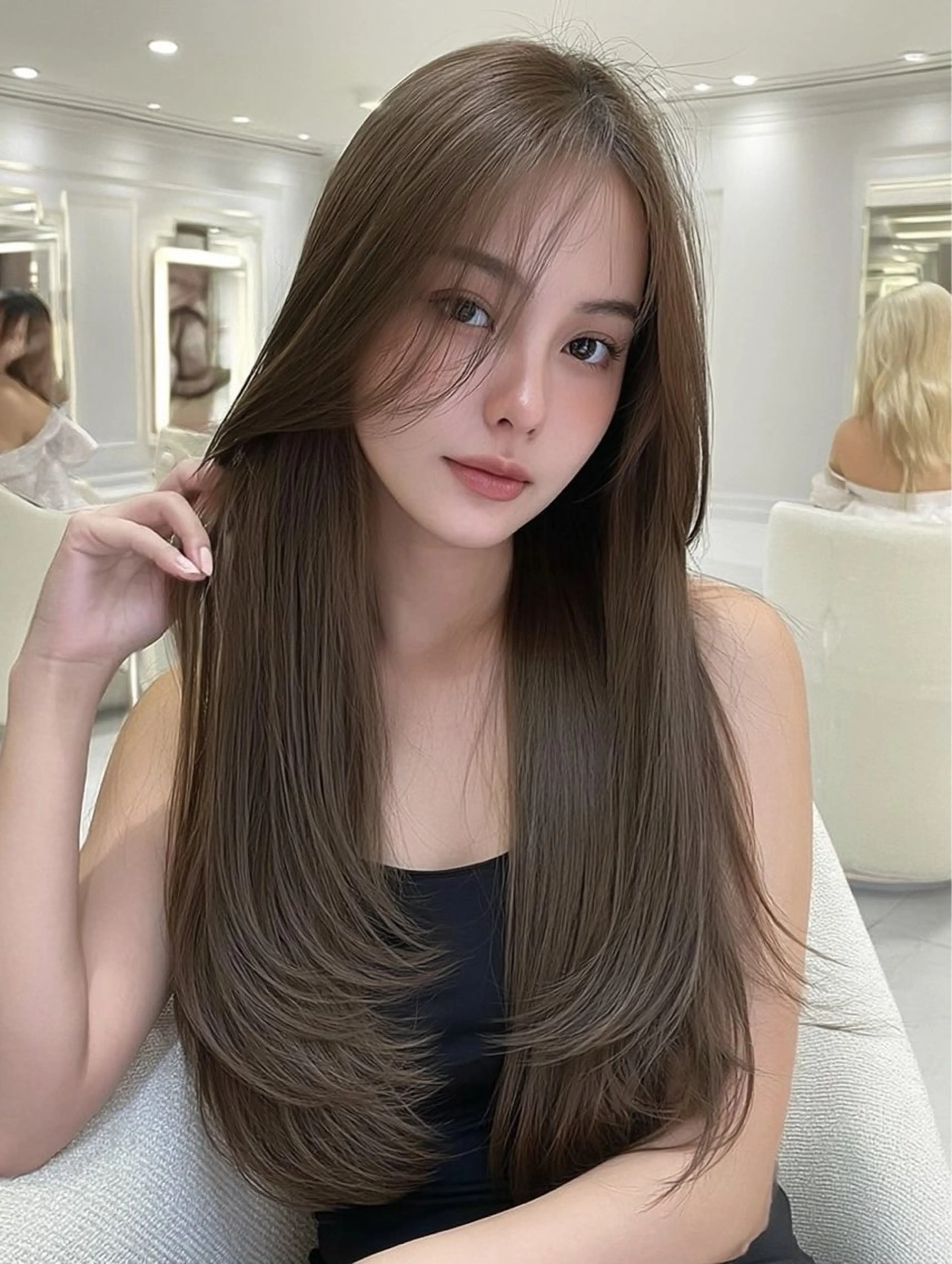 ロング 髪質改善 韓国風ヘア レイヤーカット 似合わせカット シースルーバング カット ヘアカラー Ayumu ／京都/西院のヘアスタイル