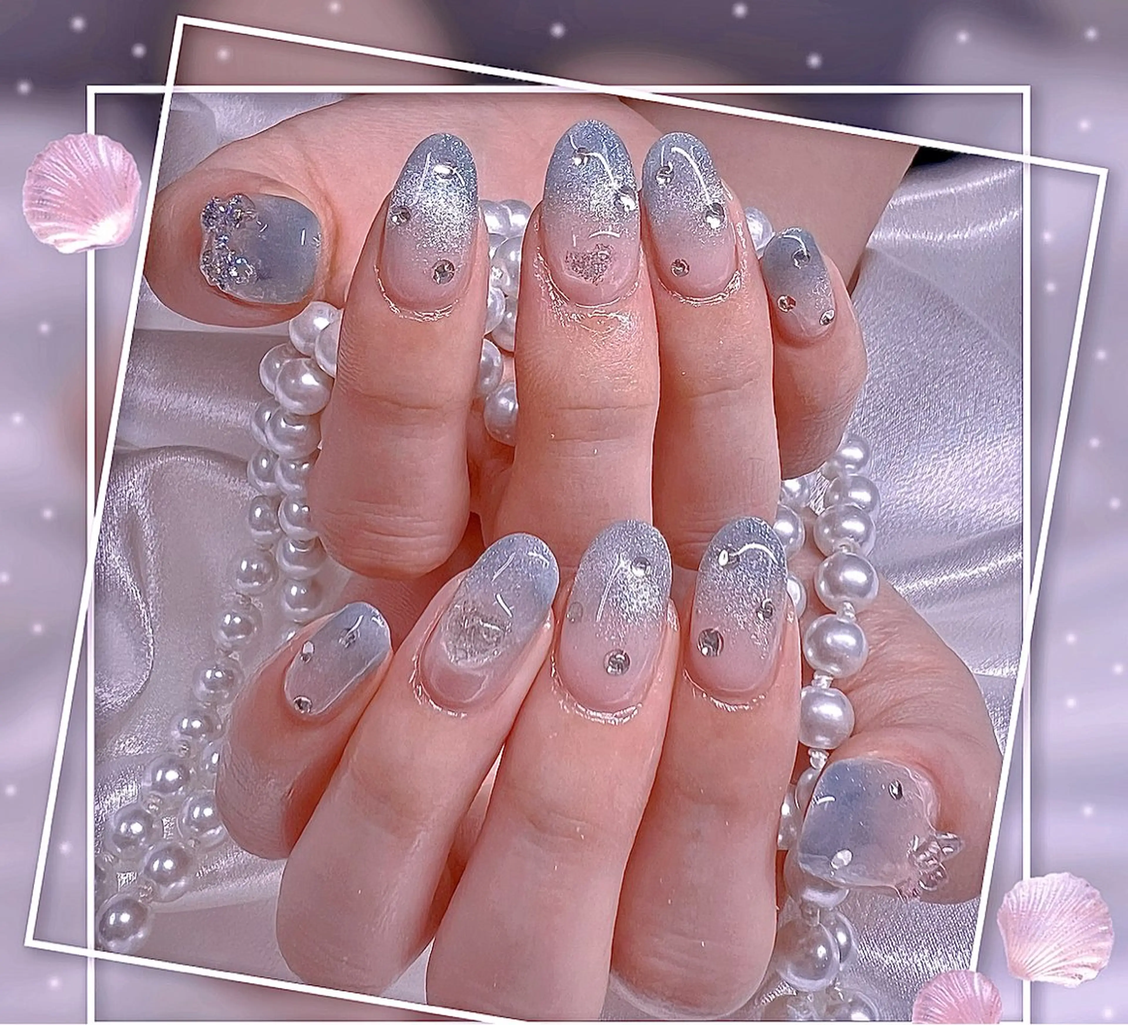 ネイル フレンチネイル グラデーション キラキラネイル 韓国ネイル マグネットネイル ハンドネイル Chill Nailsalonのネイルデザイン