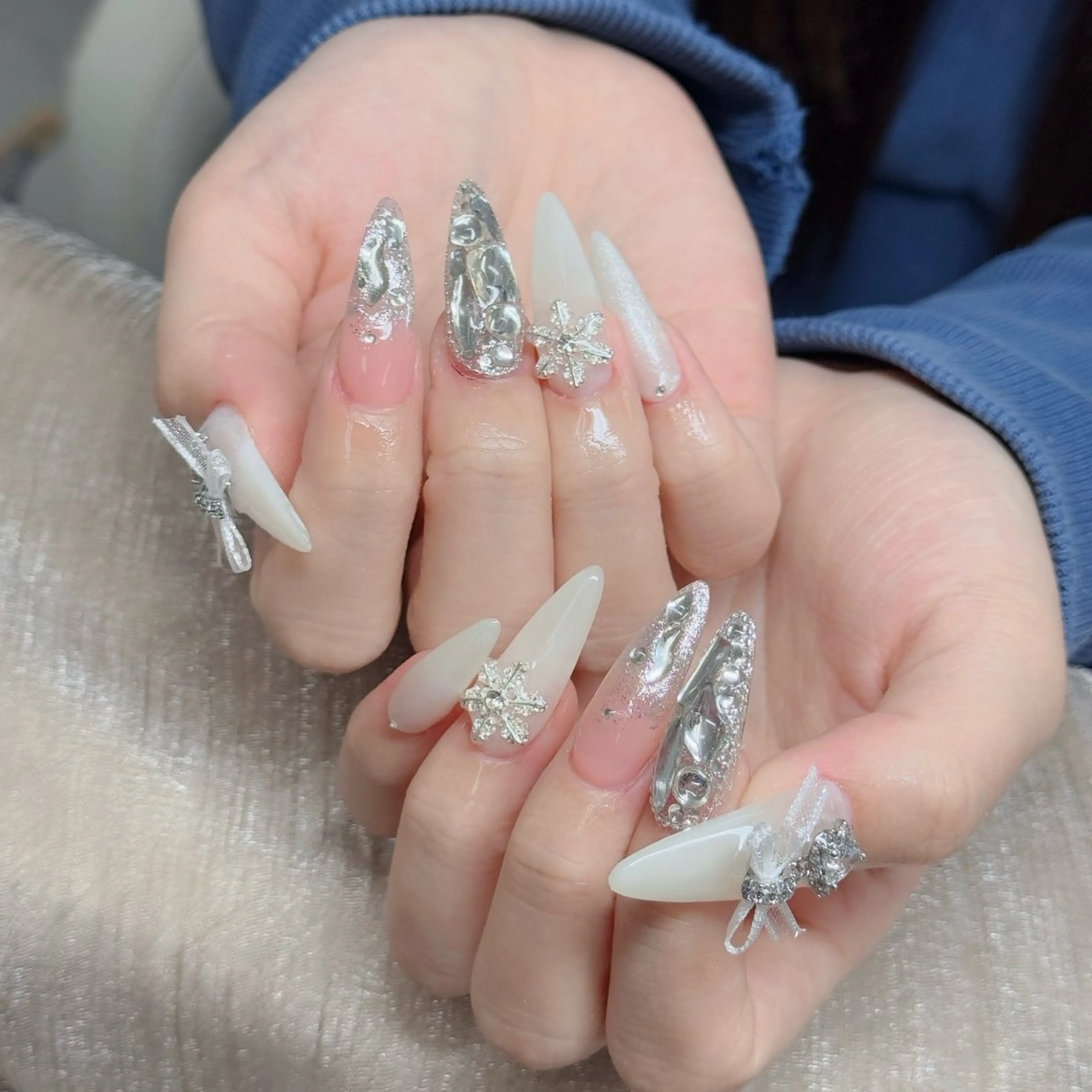 ネイル ロングネイル マグネットネイル リボン 夏ネイル スーパーロングネイル Hani Nail XUKAのネイルデザイン