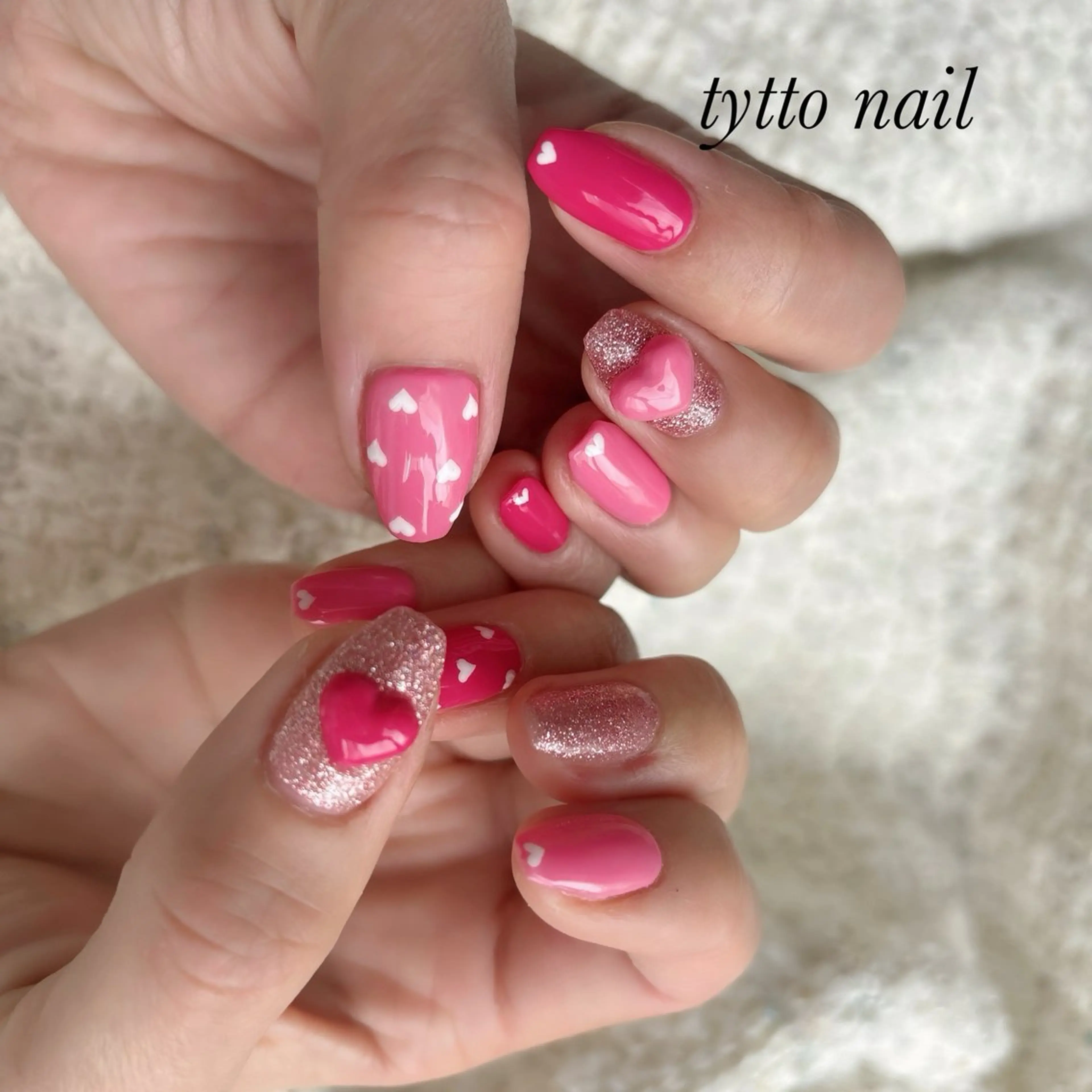 ネイル フラッシュネイル ガーリー ハート キラキラネイル 韓国ネイル ハンドネイル tytto nail ❤︎‪‪eri‪‪のネイルデザイン