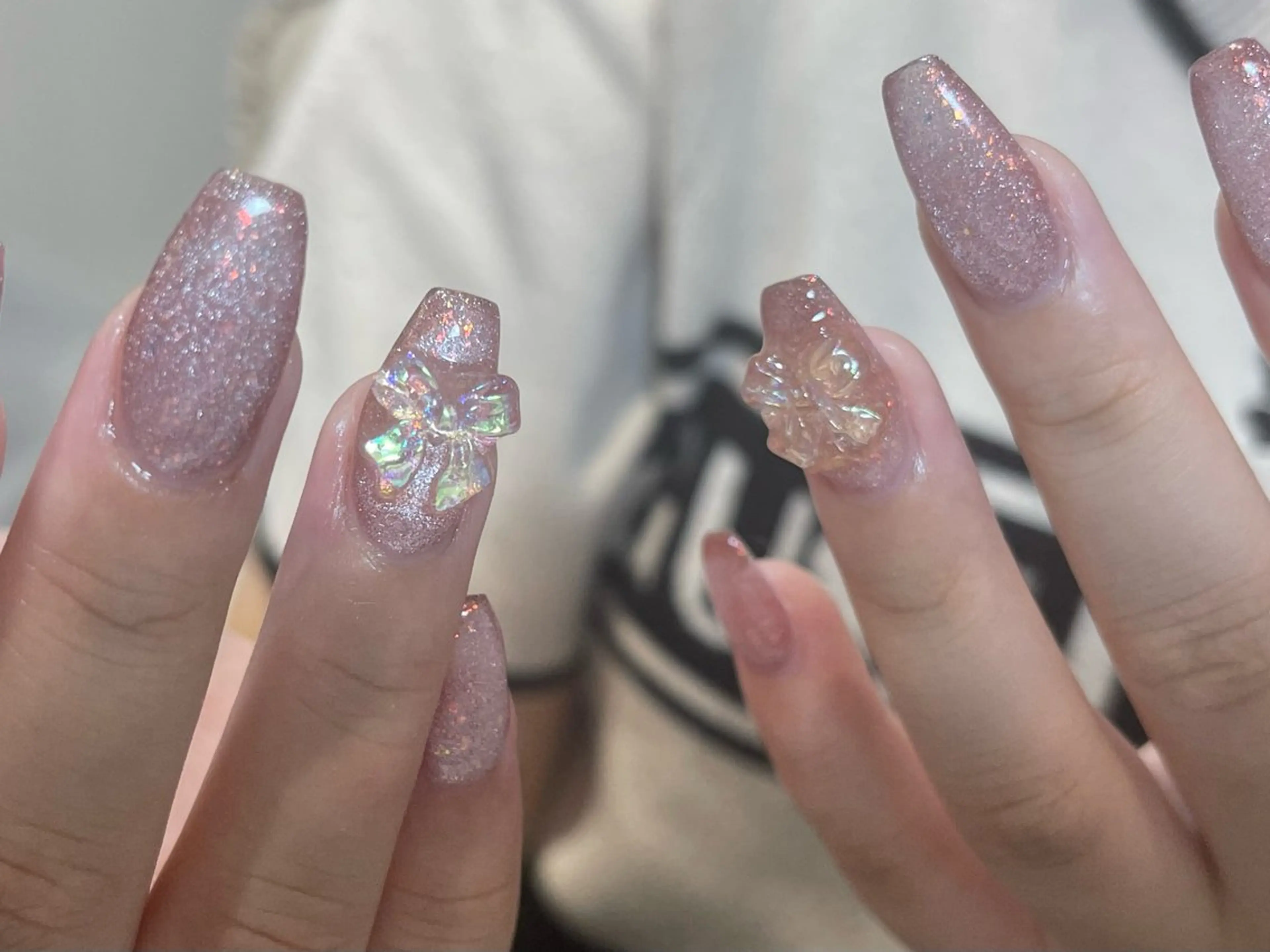 ネイル フレンチネイル ガーリー ガラスフレンチ 韓国ネイル ロングネイル ハンドネイル Venus nail チップ長さだし専門店のネイルデザイン