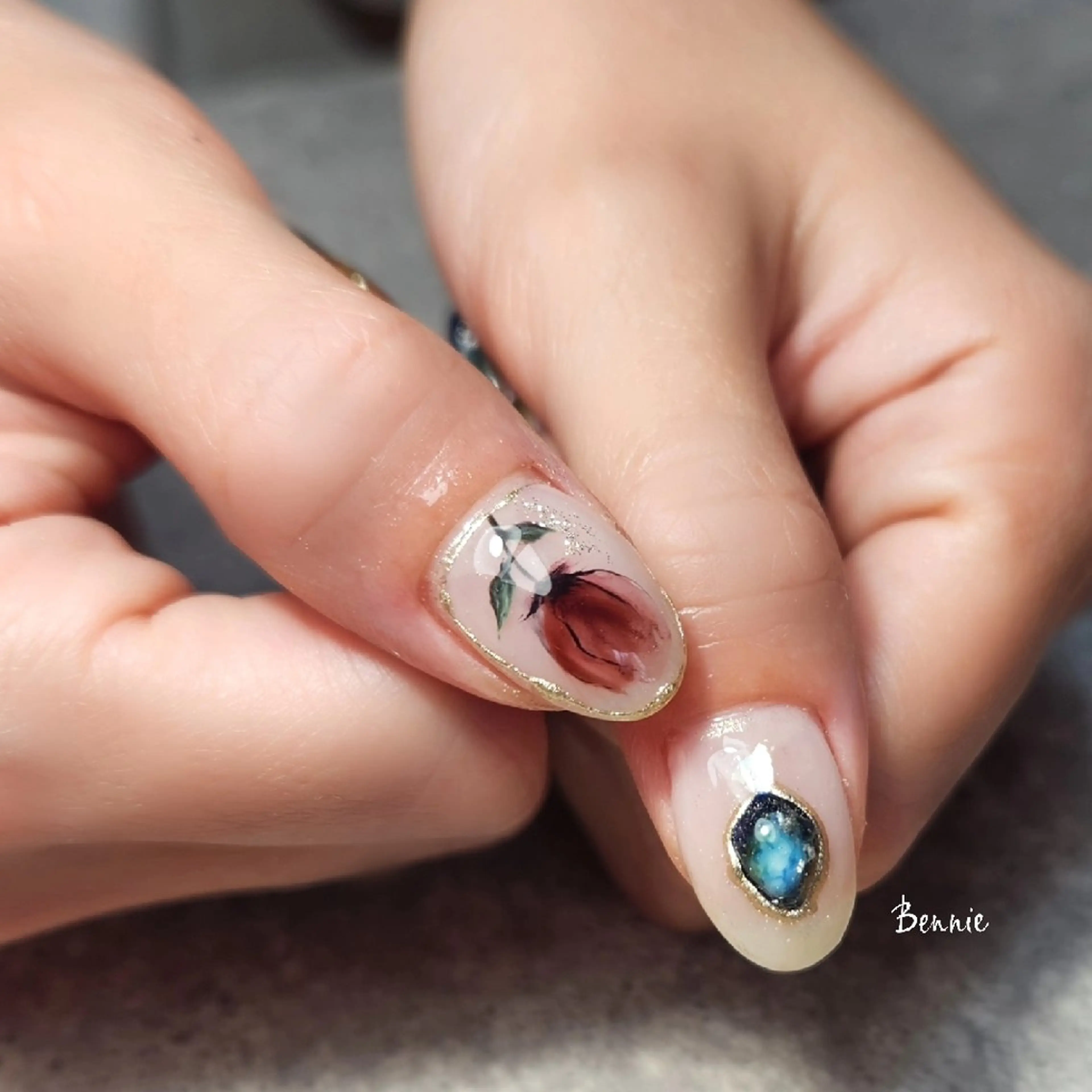 ネイル アートネイル ブルー フラワーネイル ニュアンスネイル   BENNIEのネイルデザイン