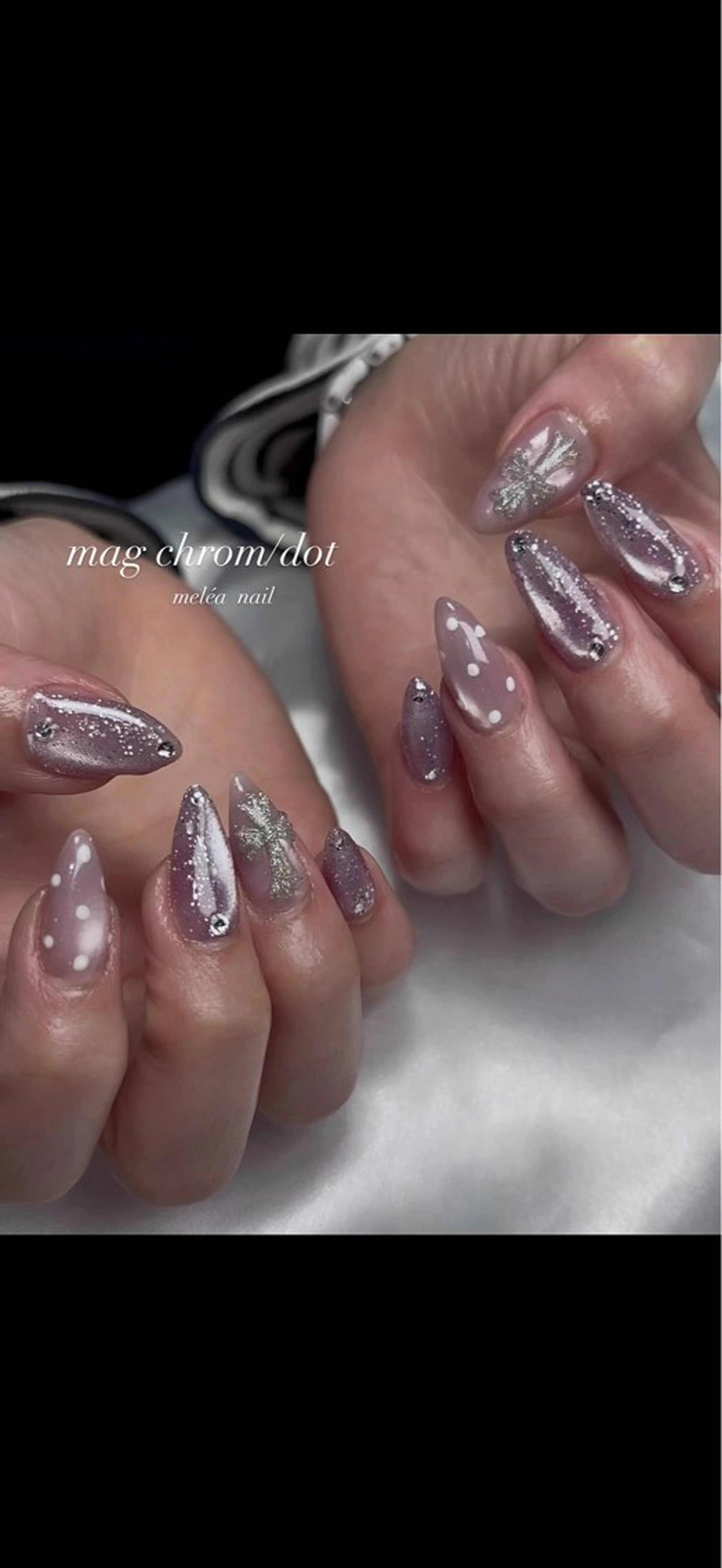 ネイル ドット キラキラネイル ピンク ハンドネイル miho meléanailのネイルデザイン