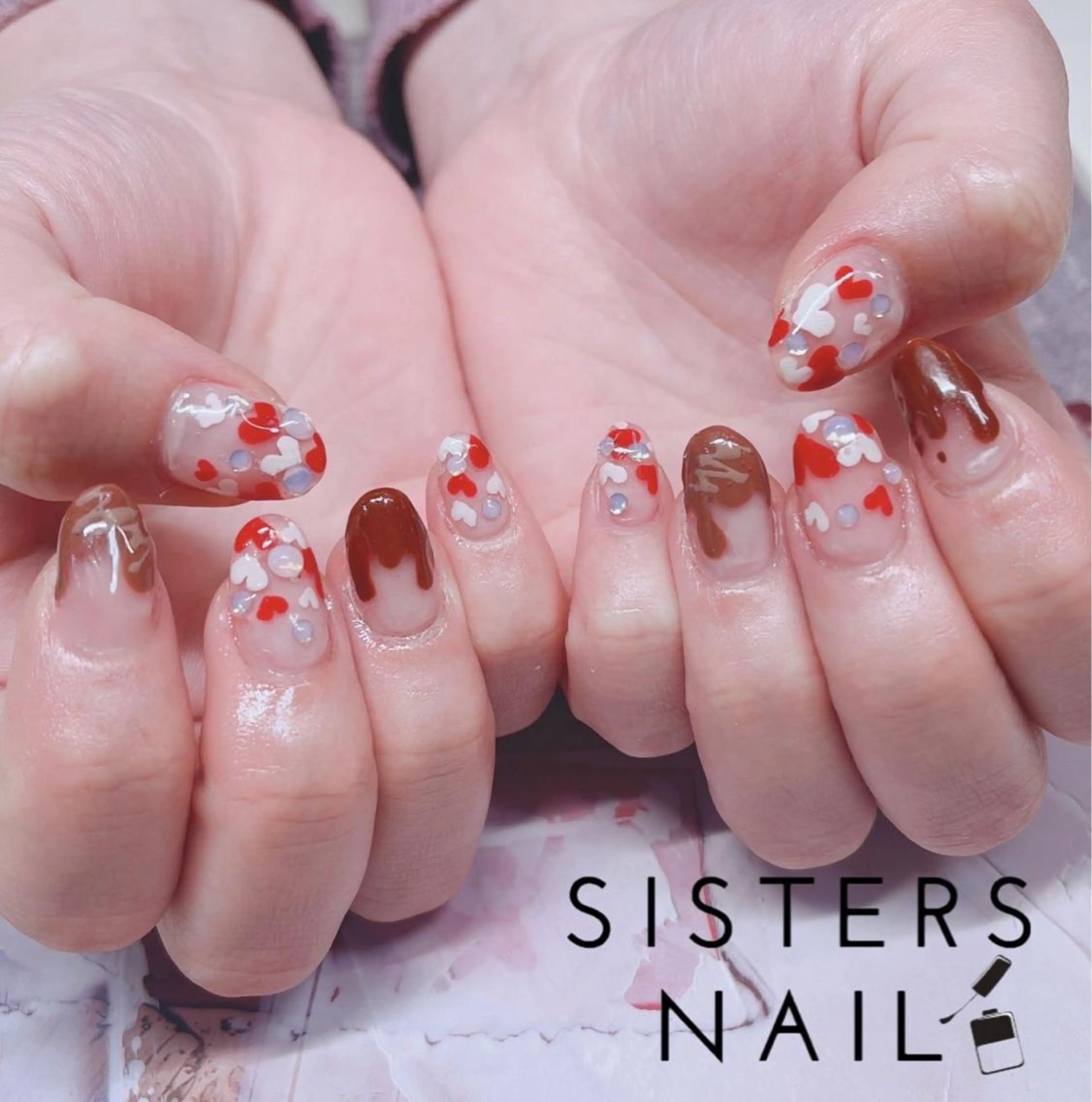 ネイル アートネイル フレンチネイル グラデーション ハート バレンタイン sisters nail.fのネイルデザイン