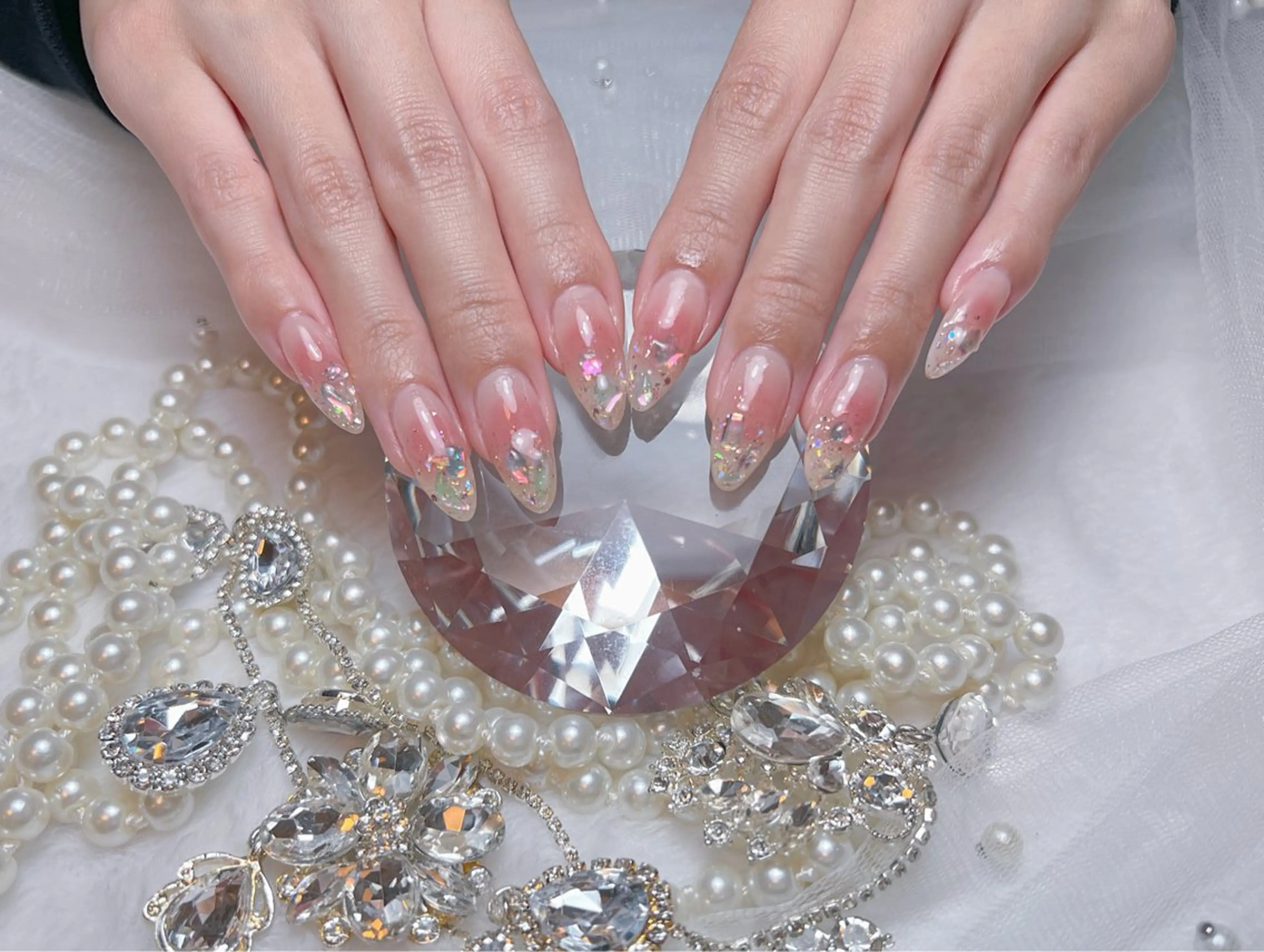 ネイル アートネイル オーロラネイル チークネイル 長さ出し フットネイル Miya _nailのネイルデザイン