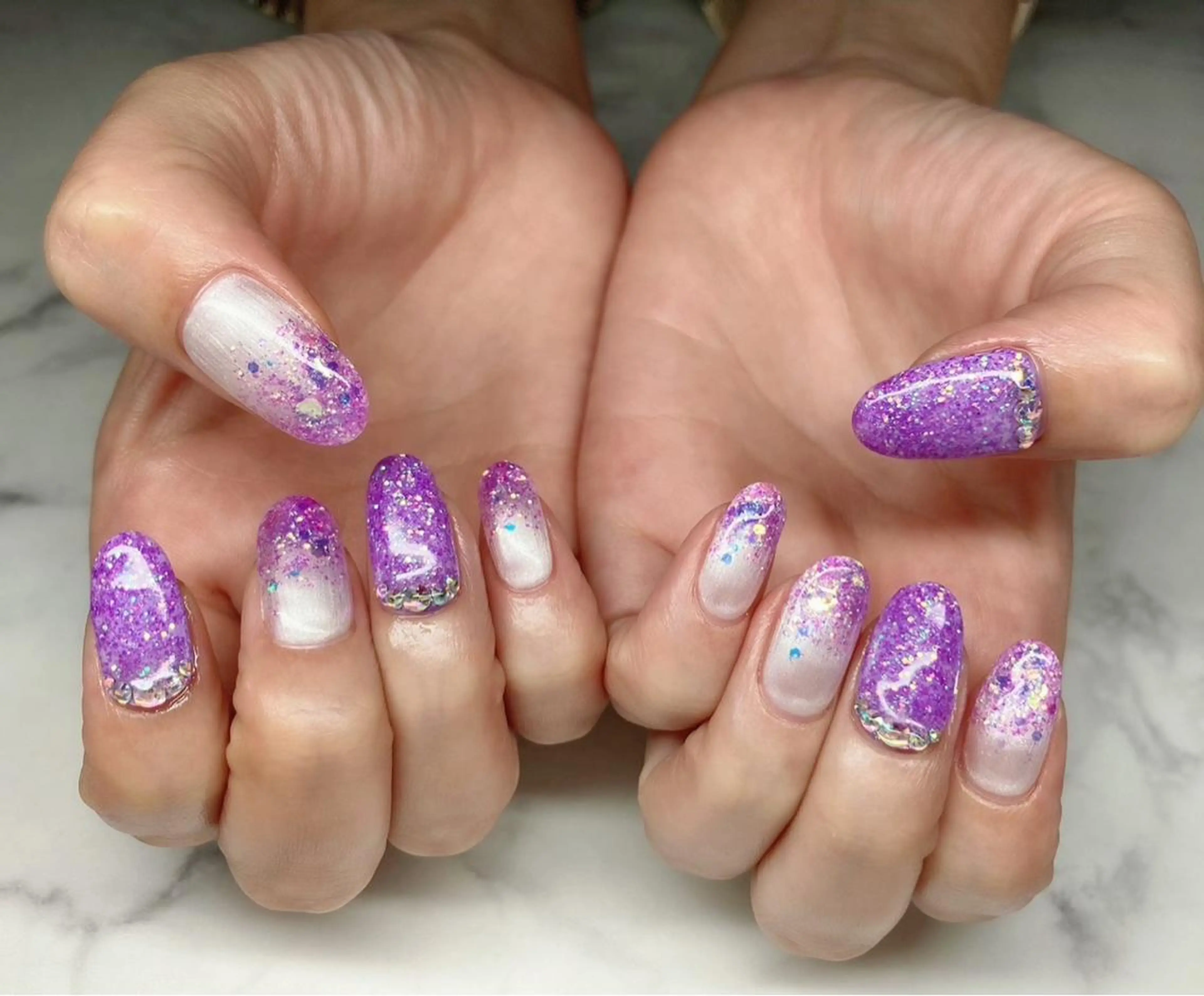 ネイル ジェルネイル ハロウィン ラメ(グリッター) パラジェル パープル Nail&eye Belire 新宿のネイルデザイン