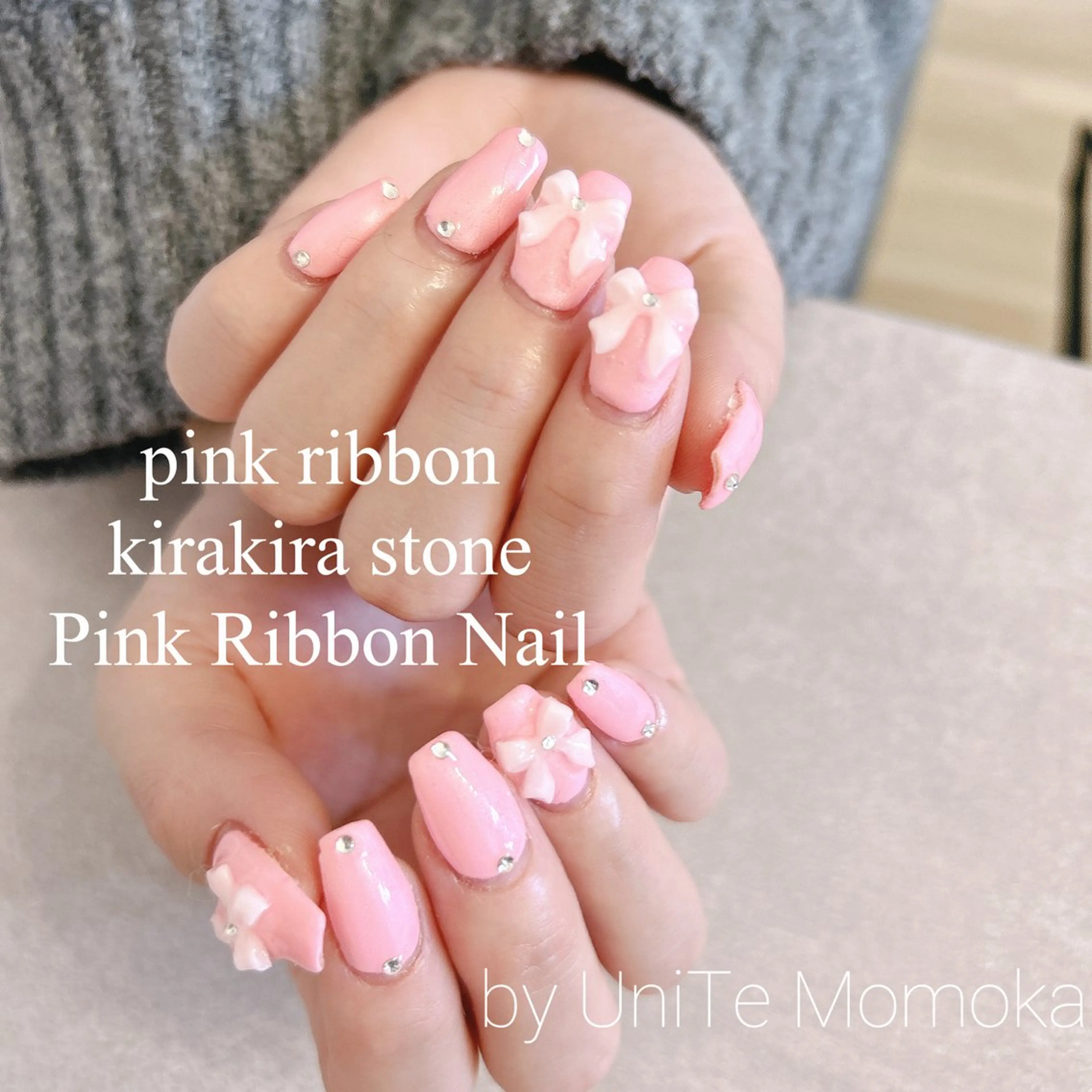 ネイル ピンク リボン Momo nailsalonのネイルデザイン
