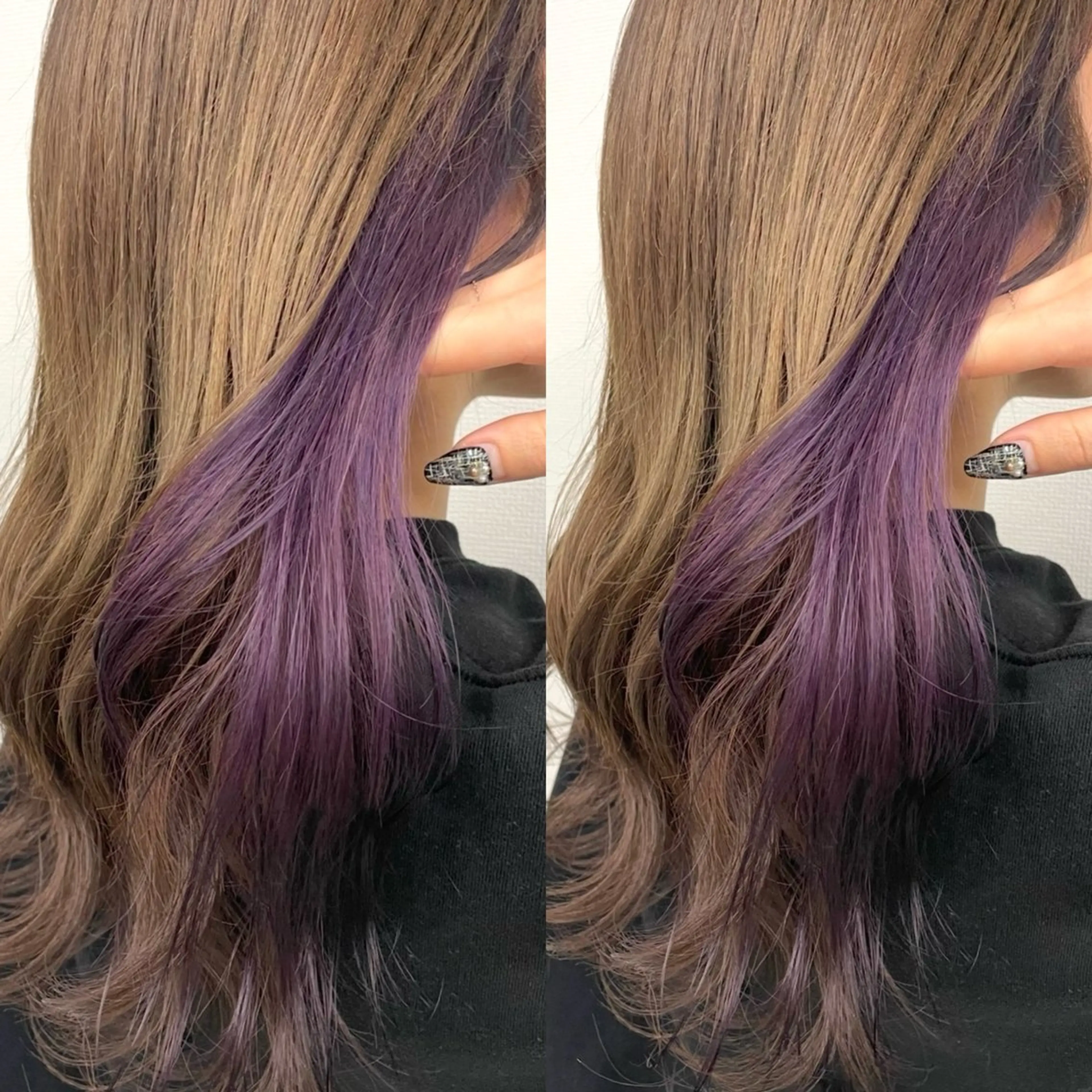 ロング カラー ベージュカラー ダブルカラー パープルカラー カット ヘアカラー トリートメント ヘアセット ブリーチ無しダブル カラー🦕まどかのヘアスタイル