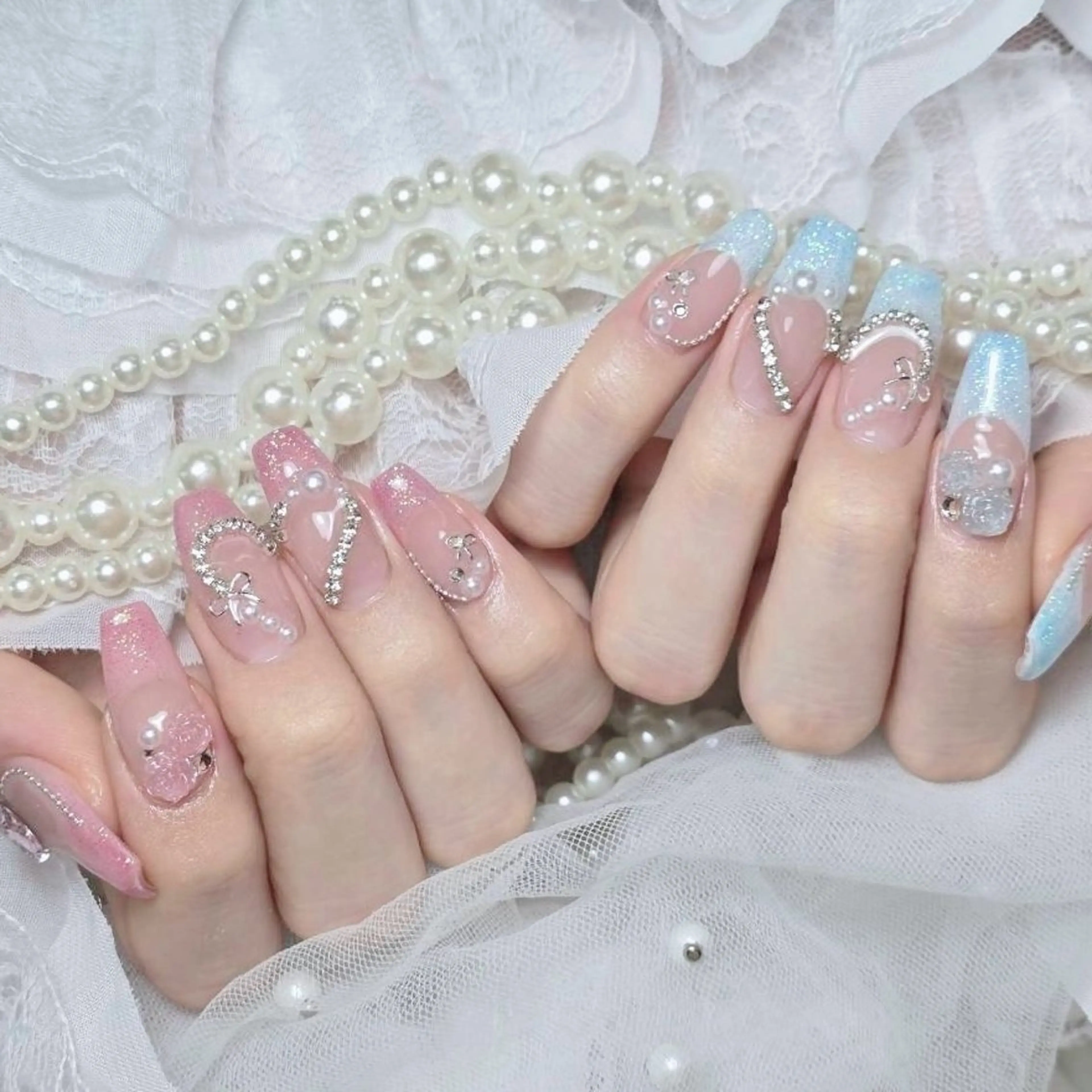 ネイル ブルー フレンチネイル ジェルネイル ピンク スカルプネイル ハンドネイル Nail lieNのネイルデザイン