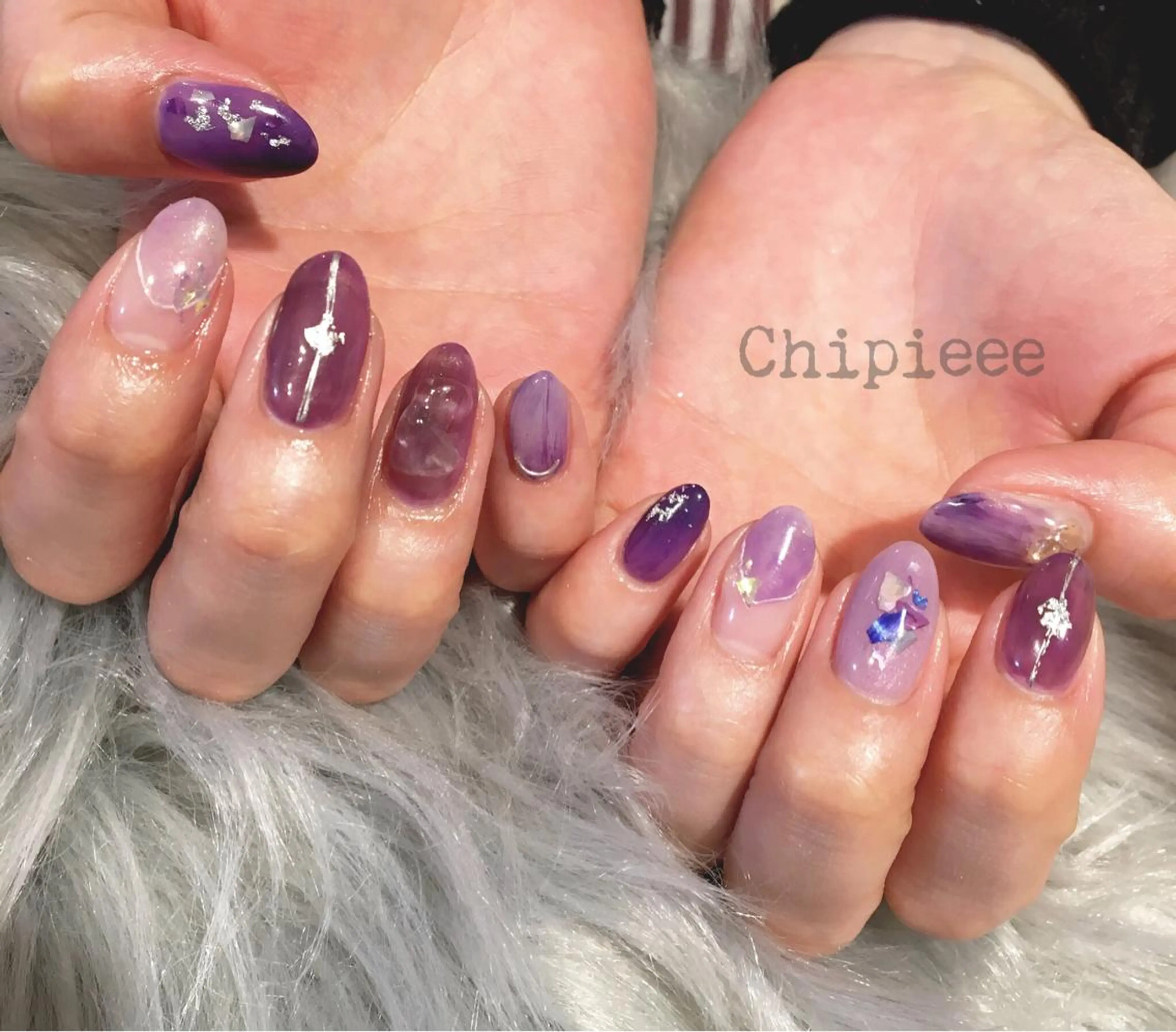 ネイル パープル ハンドネイル revia所属・ERI Nailistのネイルデザイン