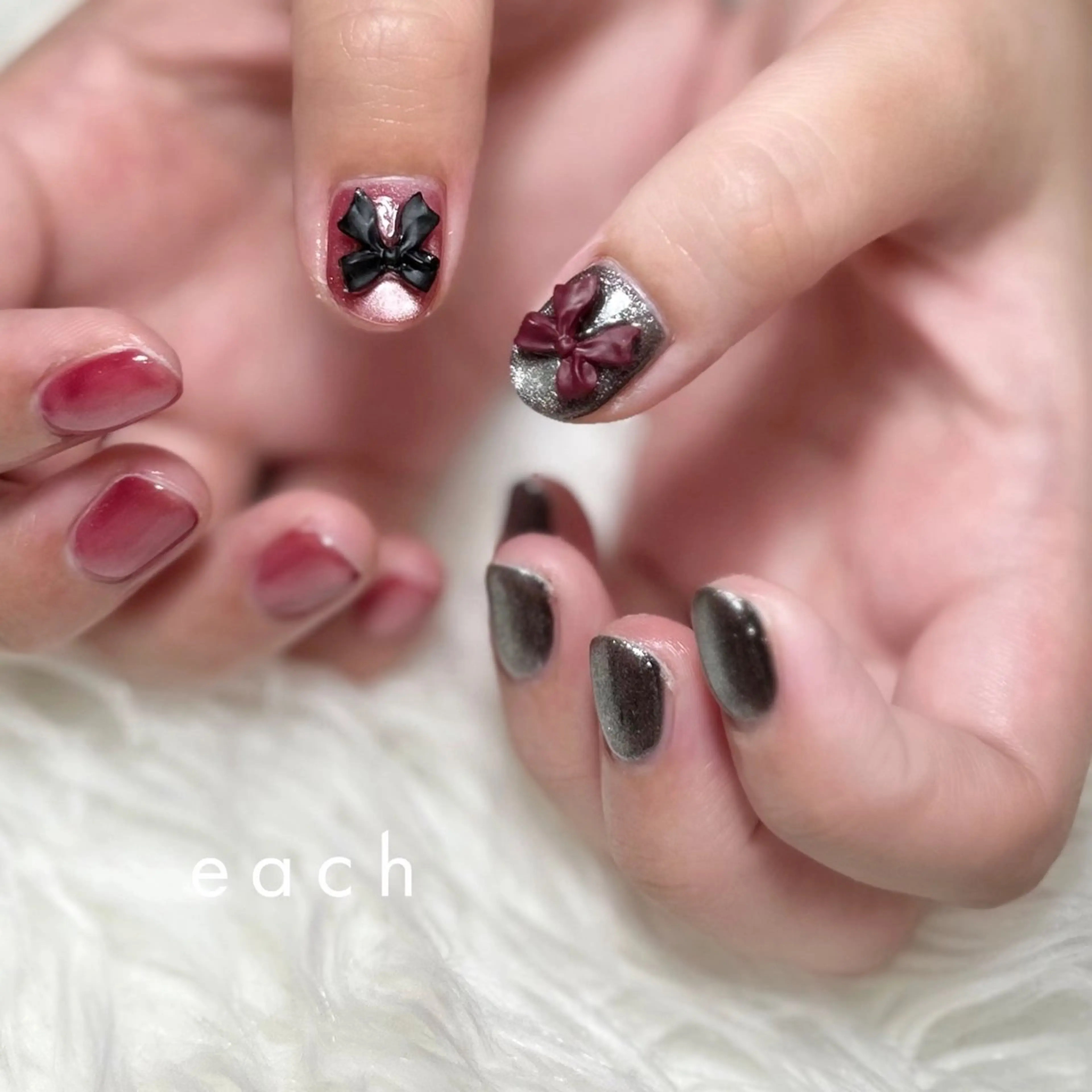 ネイル マグネットネイル リボン filon nail所属・filon nail kanako🕊のネイルデザイン