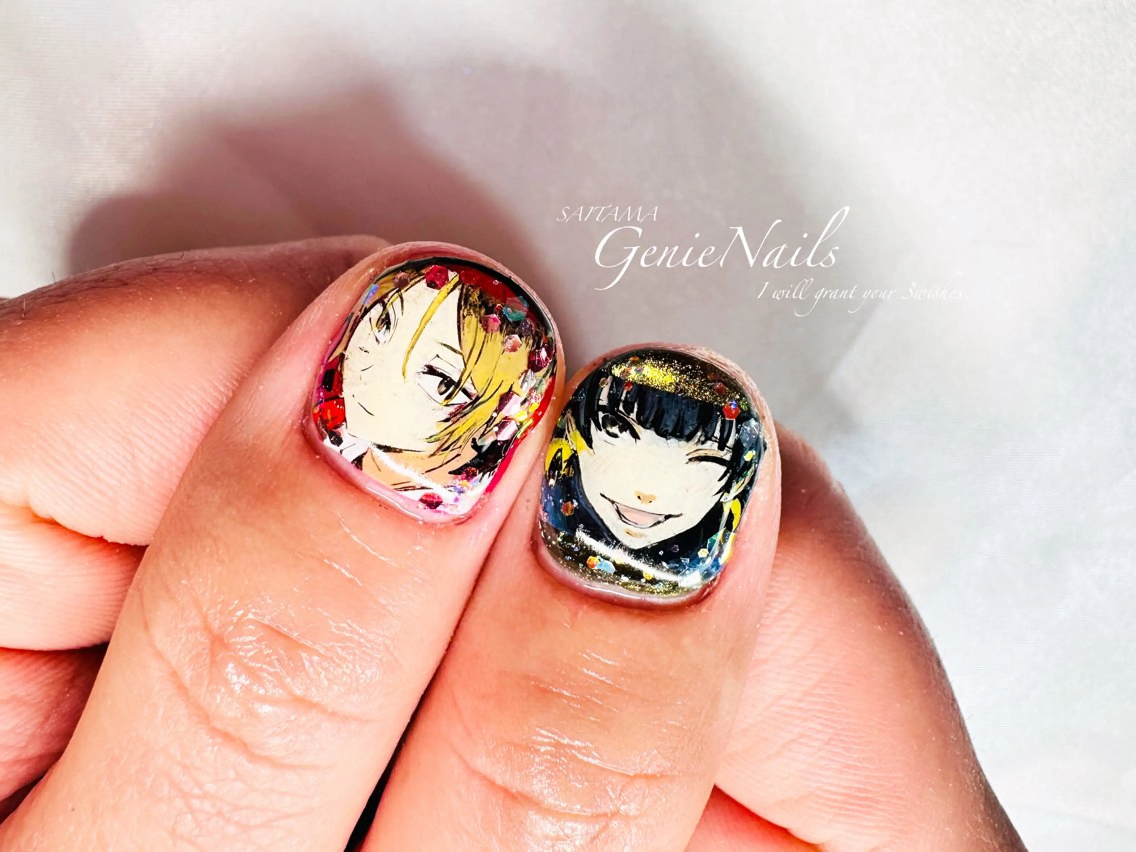 メンズ ネイル アートネイル 長さ出し 氷ネイル・うるうるネイル ロングネイル 持ち込み Genie Nailsのネイルデザイン