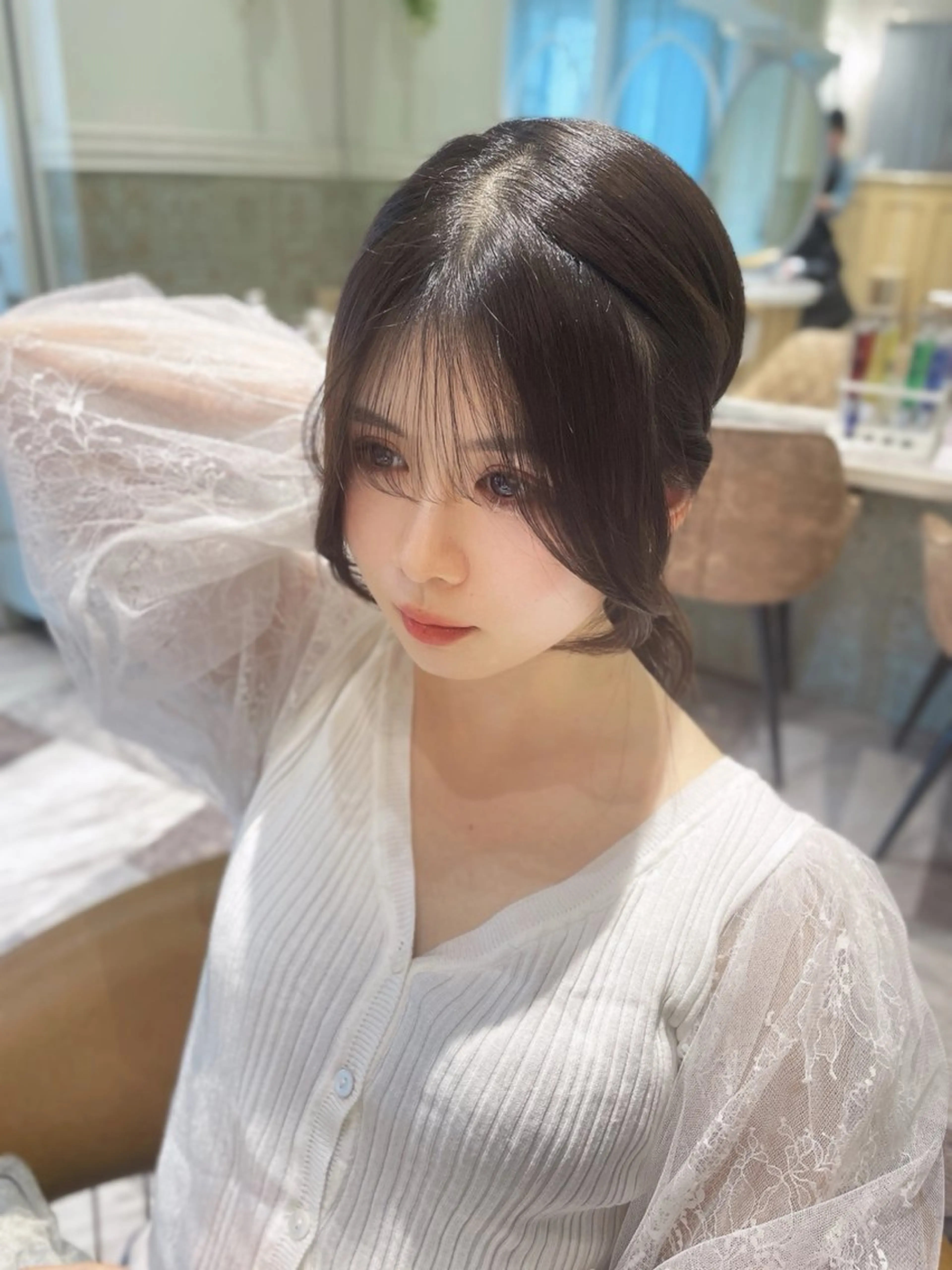 ミディアム カラー ベージュカラー 黒髪 ブリーチ ブルーカラー ブルーブラック カット ヘアカラー トリートメント 木屋元一/透明感 /前髪/ショートボブのヘアスタイル