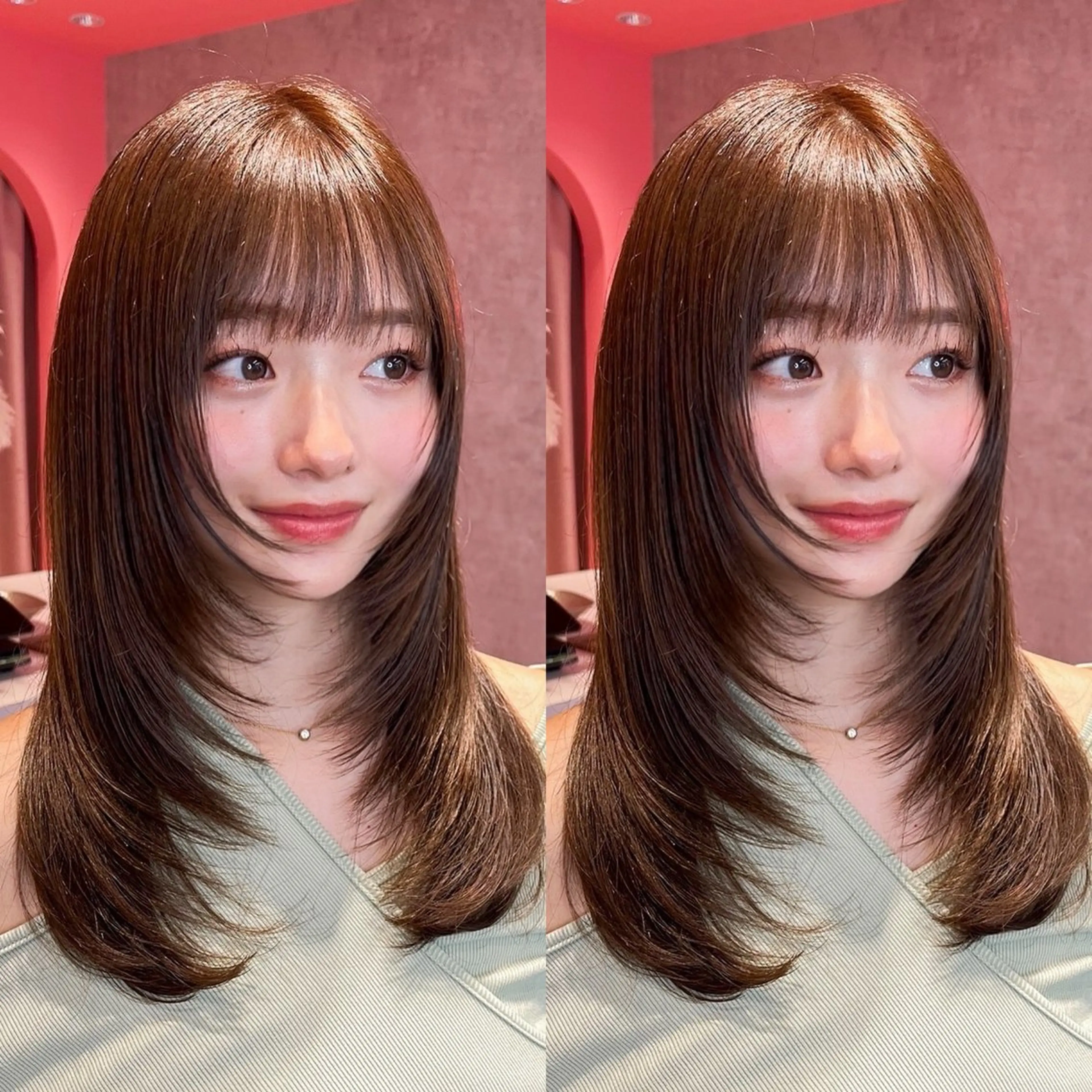 ミディアム カラー カット トリートメント 山崎/ボブ縮毛矯正 レイヤー髪質改善のヘアスタイル