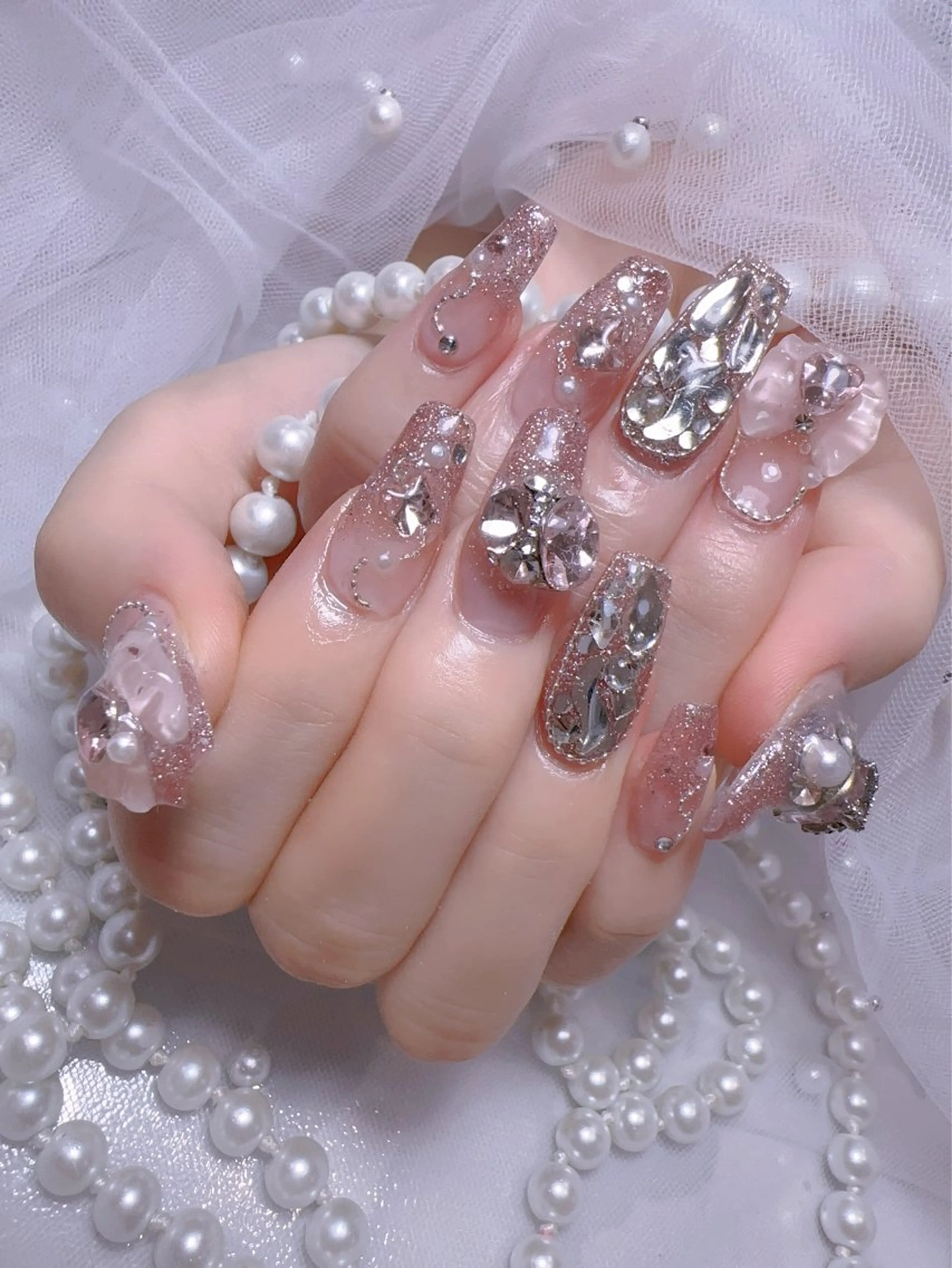 ネイル アートネイル フラッシュネイル フレンチネイル ジェルネイル ガラスフレンチ ハンドネイル You&Me Miyuのネイルデザイン