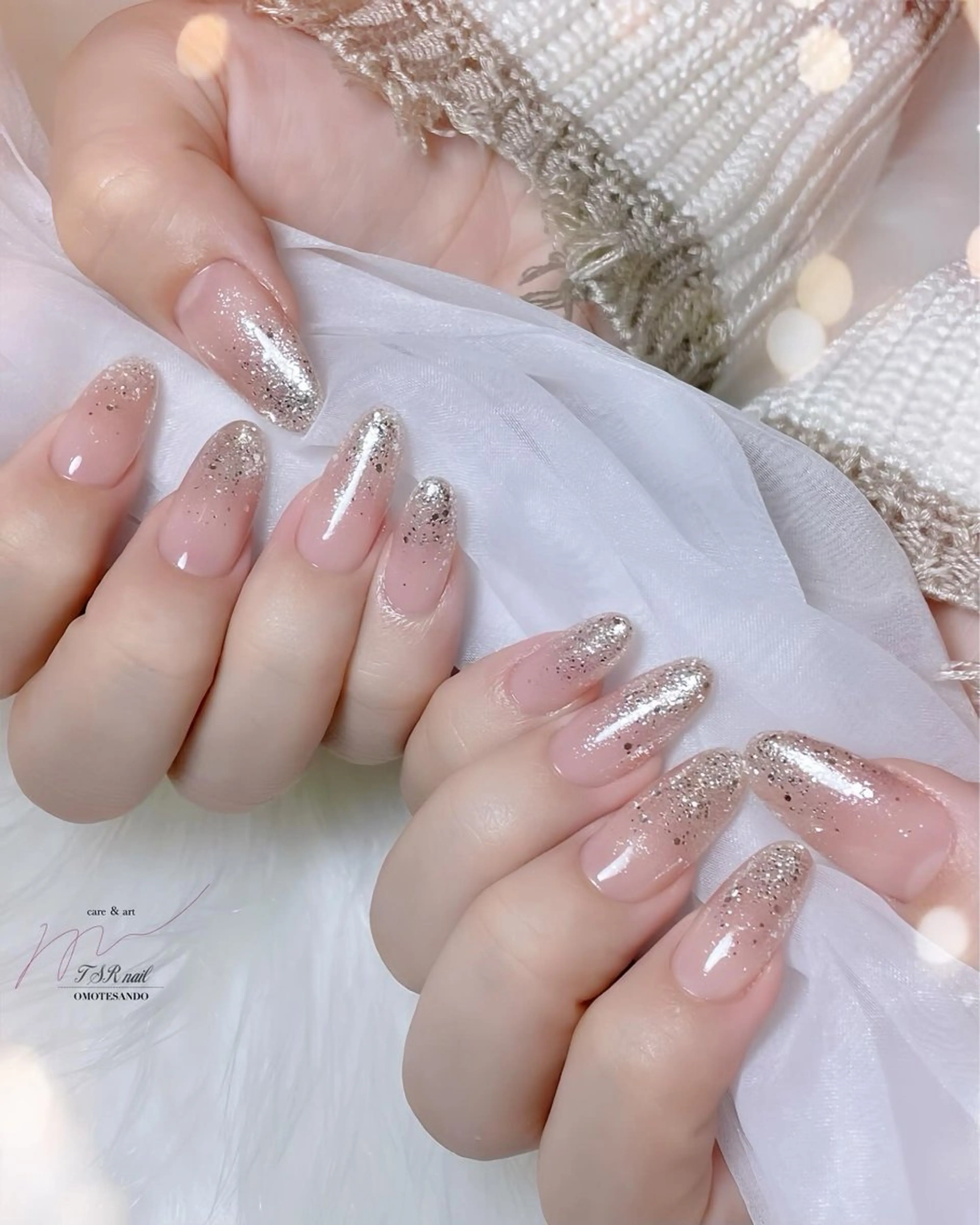 ネイル グラデーション ラメ(グリッター) ラメグラデーション ロングネイル オフィスネイル ハンドネイル ハンドケア 爪咲 りり花のネイルデザイン