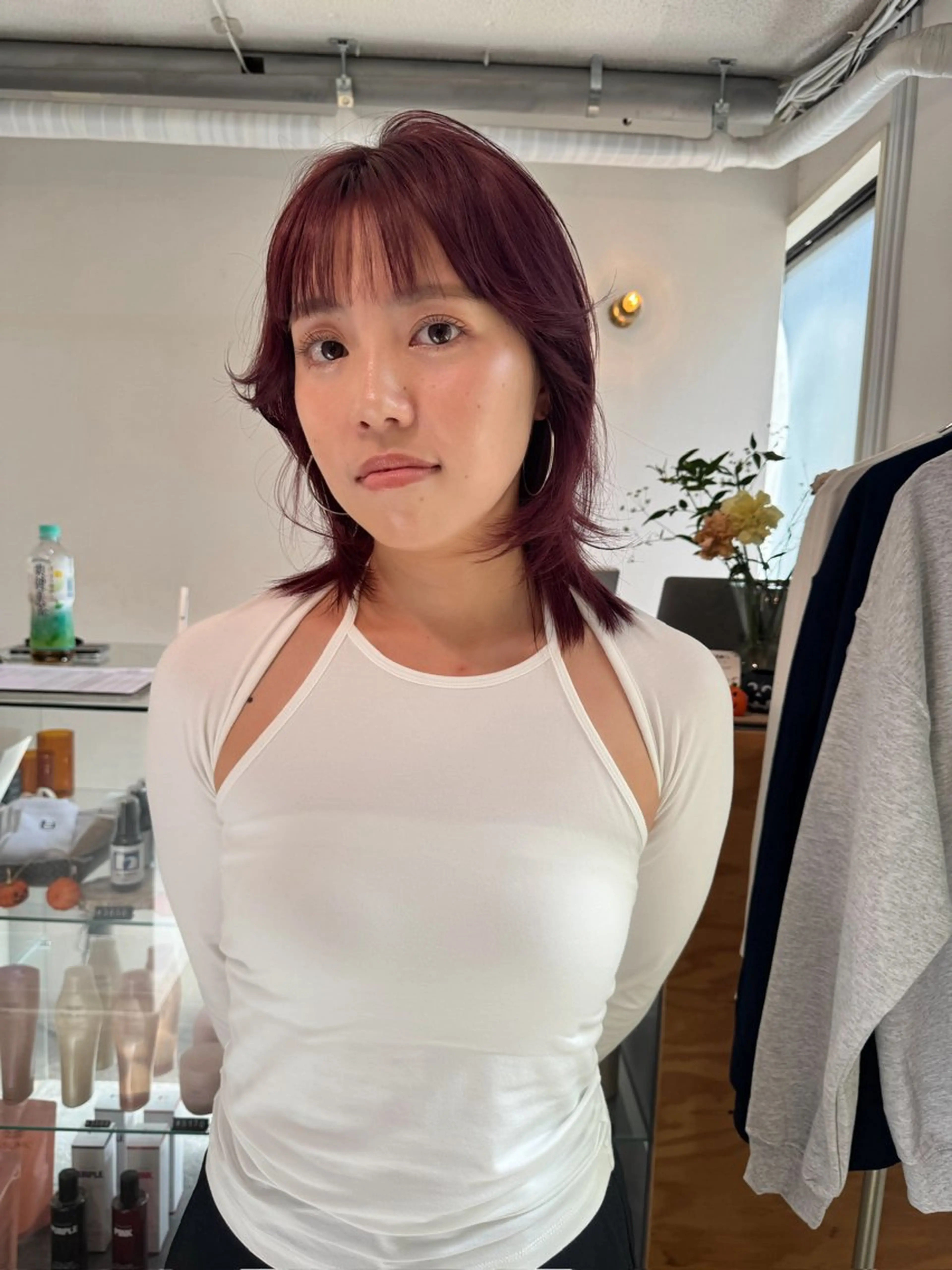 ミディアム カラー 顔周りレイヤー/韓国 ブリーチminamiのヘアスタイル