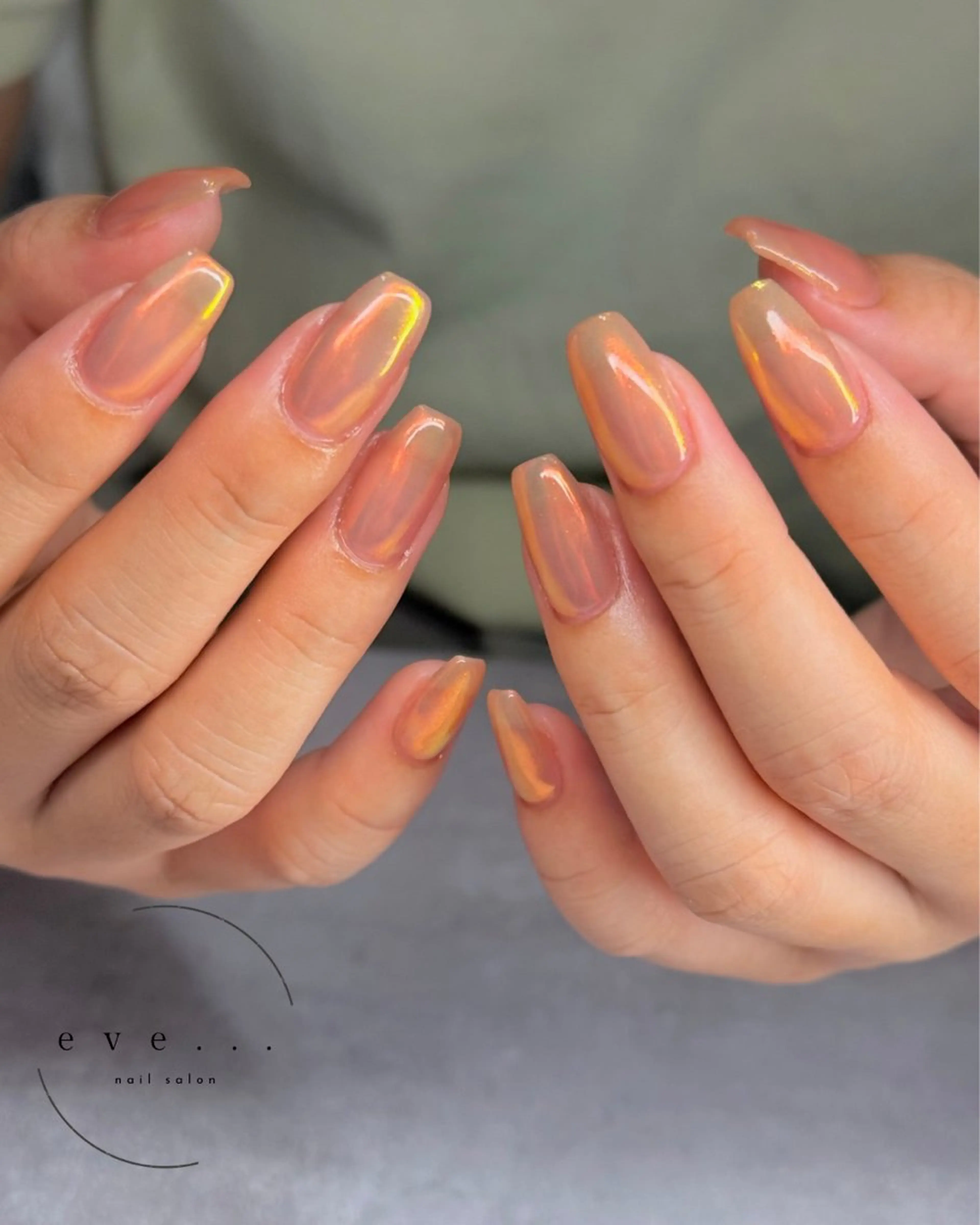 ネイル オーロラネイル オレンジ 夏ネイル ハンドネイル nail salon eve...のネイルデザイン