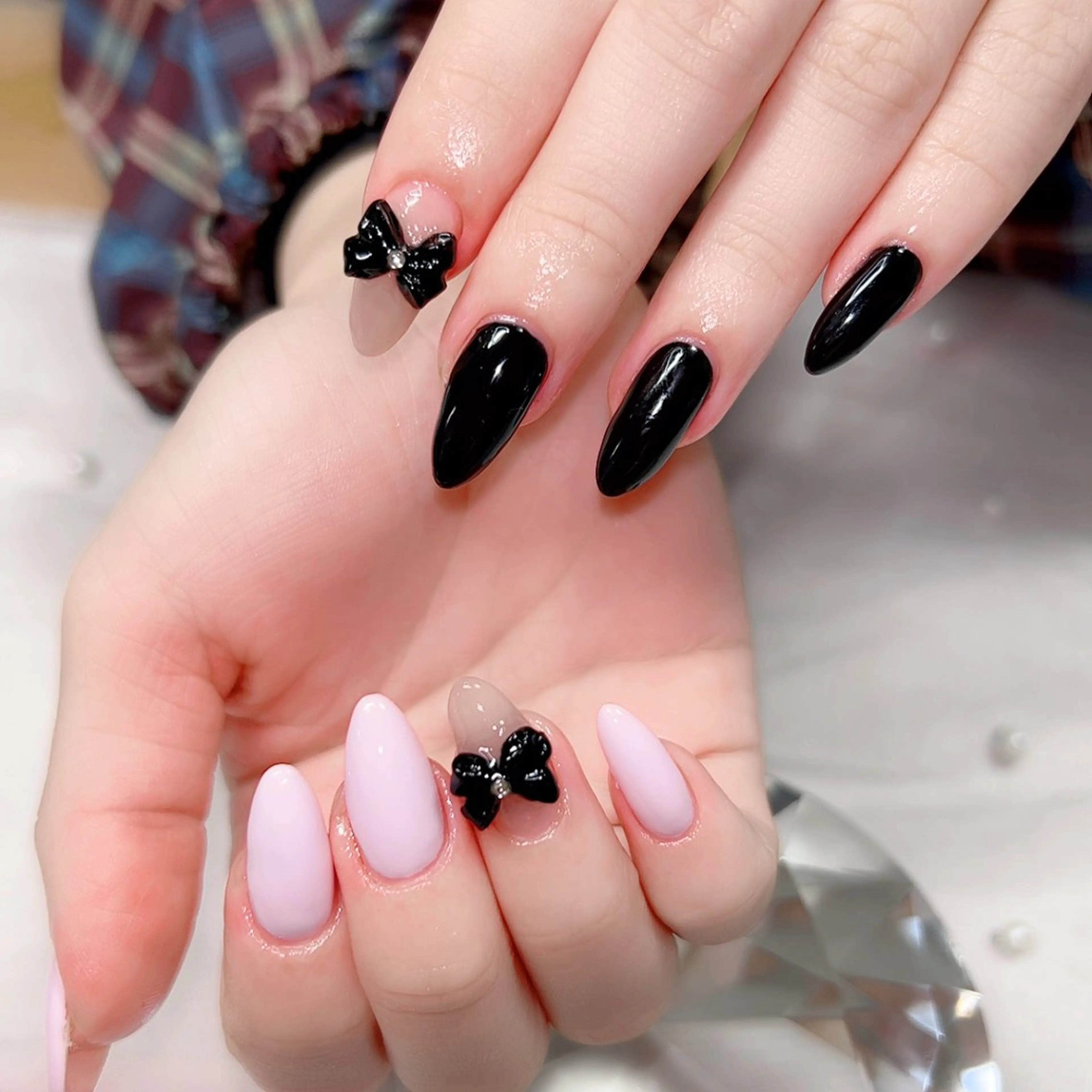 ネイル ワンカラーネイル ピンク リボン 春ネイル ハンドネイル Cute Tips nailのネイルデザイン