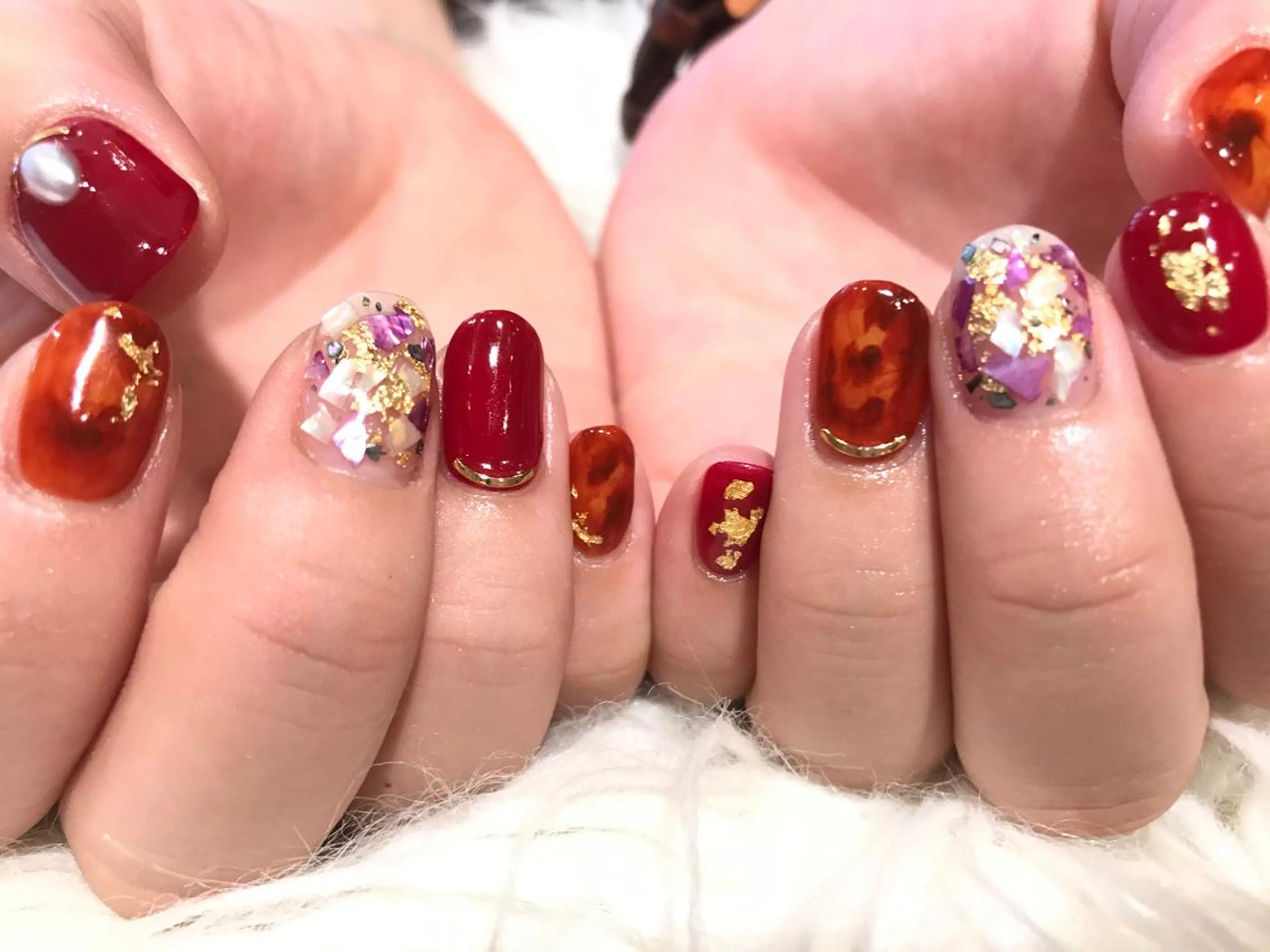 ネイル べっ甲ネイル ボルドー EARTH nanaのネイルデザイン