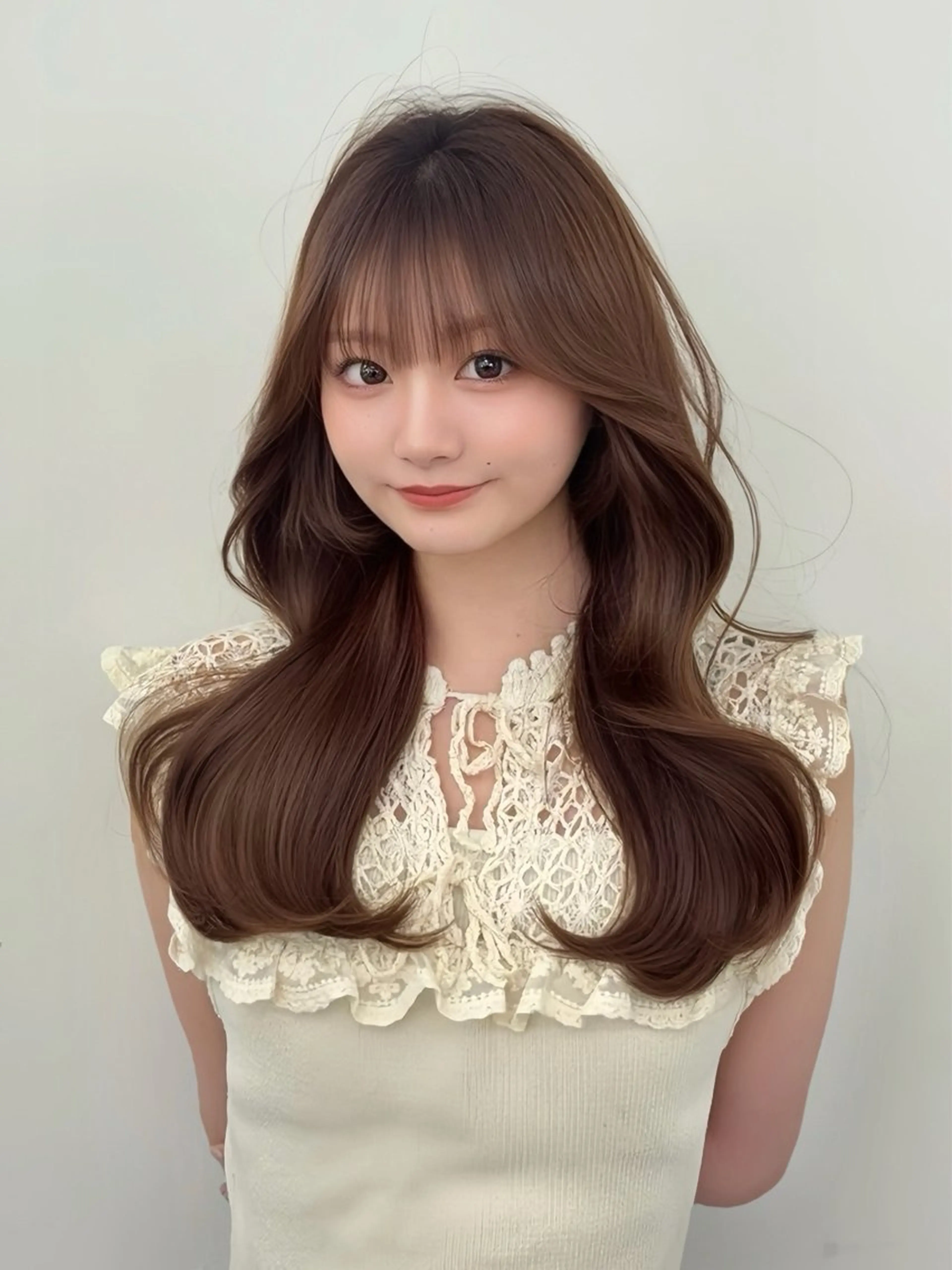 ロング カラー 小顔カット カット ヘアカラー トリートメント 韓国ヘア/レイヤー/ 顔まわり足立遥奈のヘアスタイル