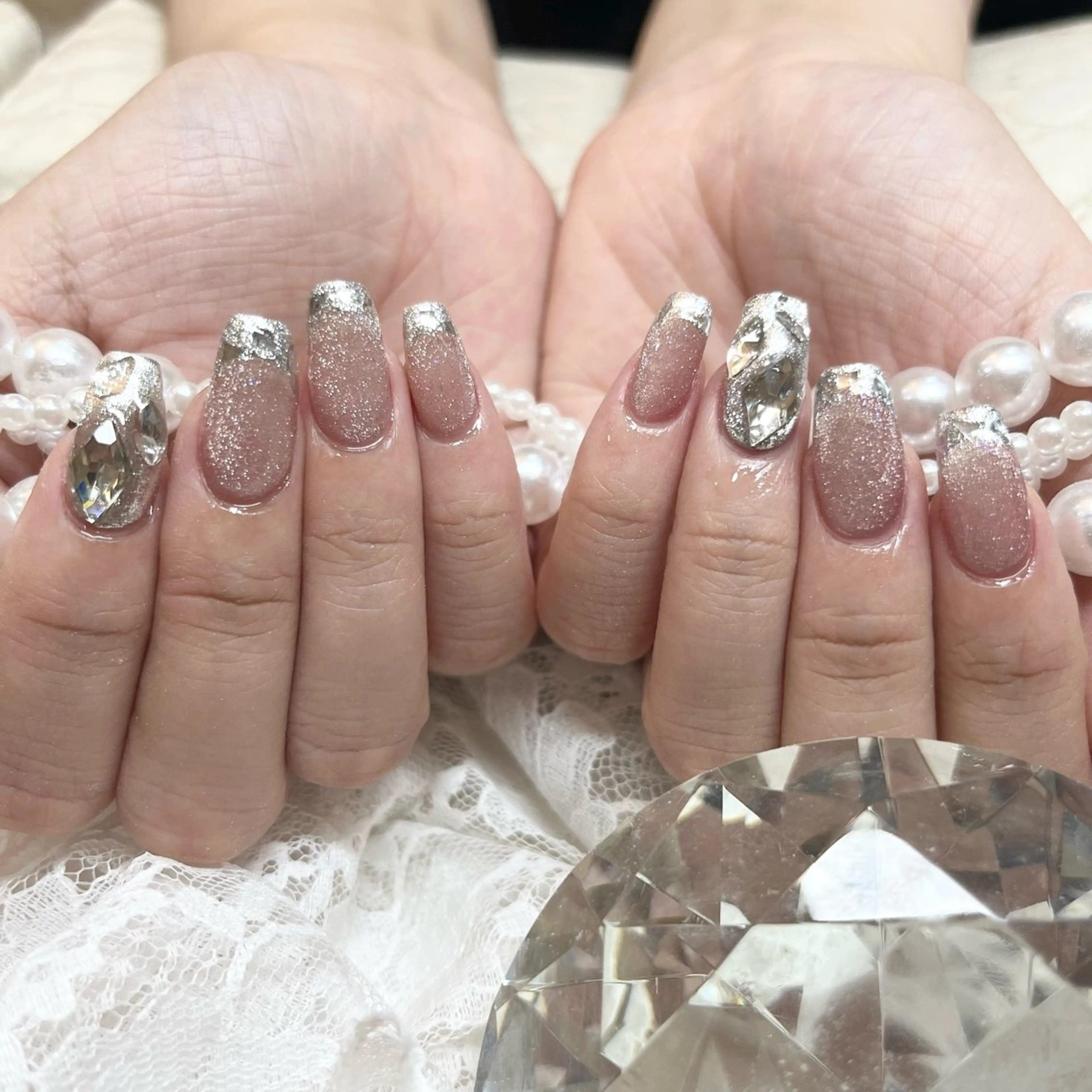ネイル アートネイル フレンチネイル ジェルネイル ガラスフレンチ ハンドネイル Nail Salon Elpisのネイルデザイン