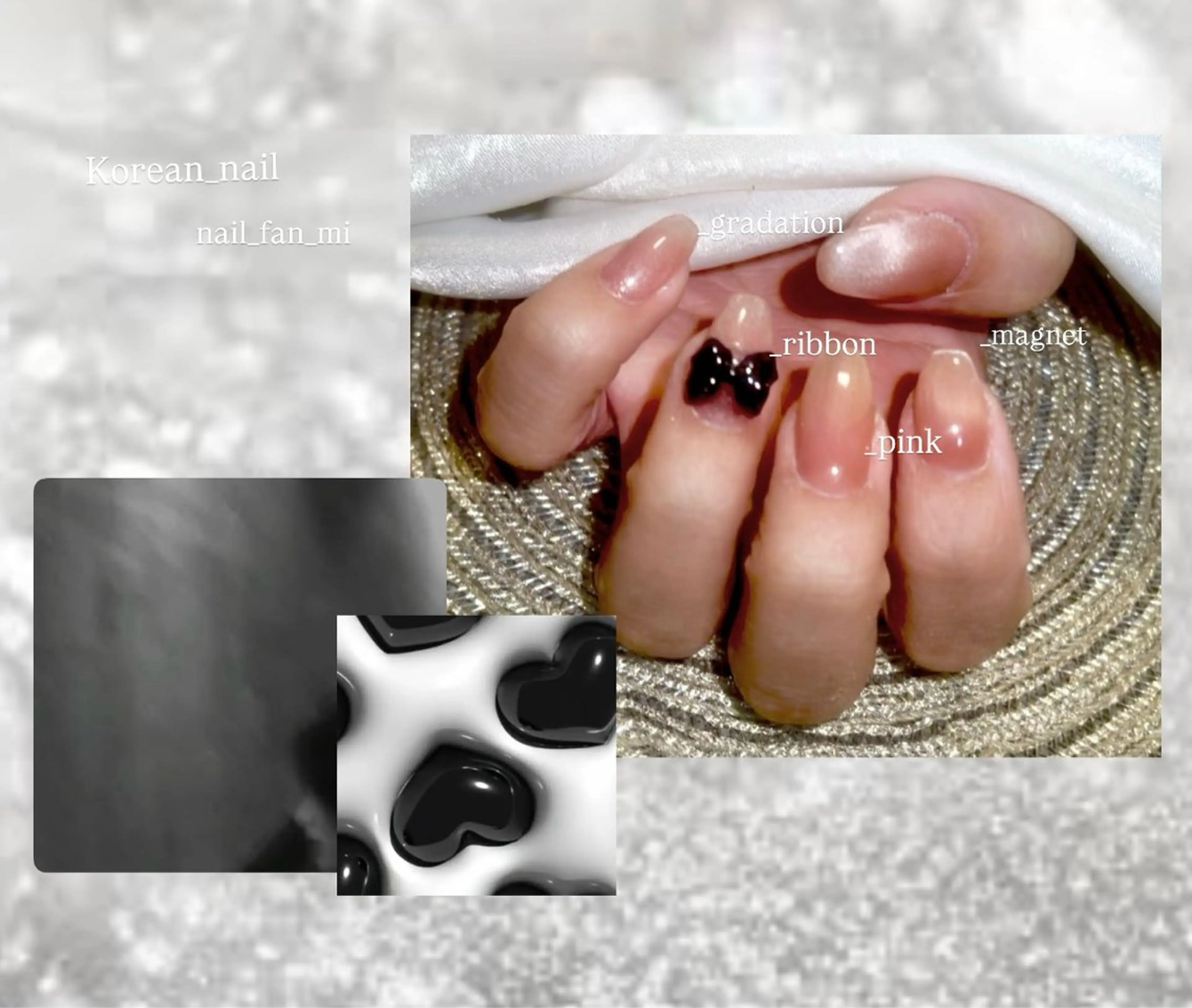 ネイル フレンチネイル 韓国ネイル マグネットネイル マグネットフレンチ リボン ハンドネイル フットネイル 斎藤 桃華のネイルデザイン