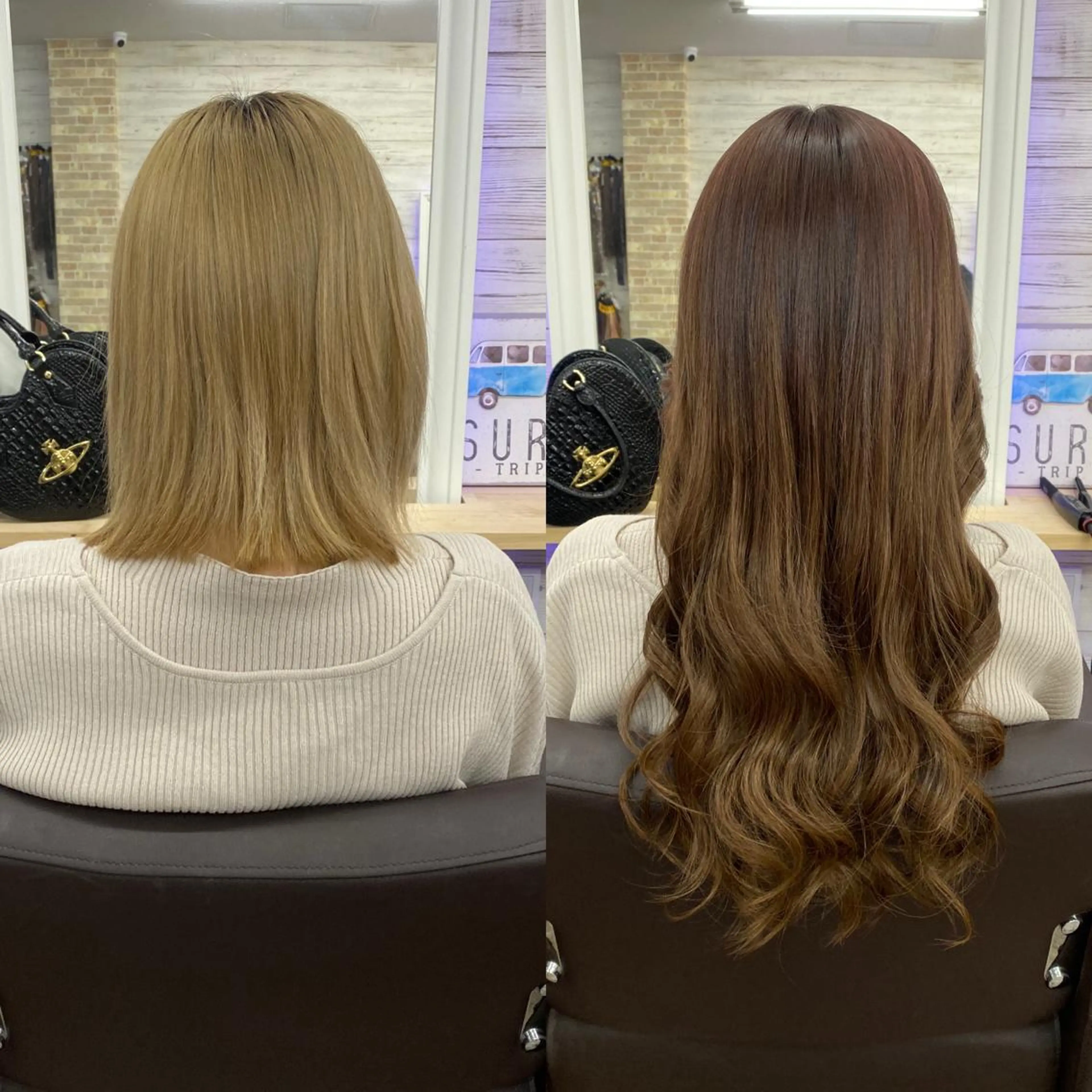 セミロング カラー ヘアアレンジ アイブロウ ショートボブ 編み込みエクステ シールエクステ セミロングパーマ バレイヤージュ LAVENDIA 初音のヘアスタイル