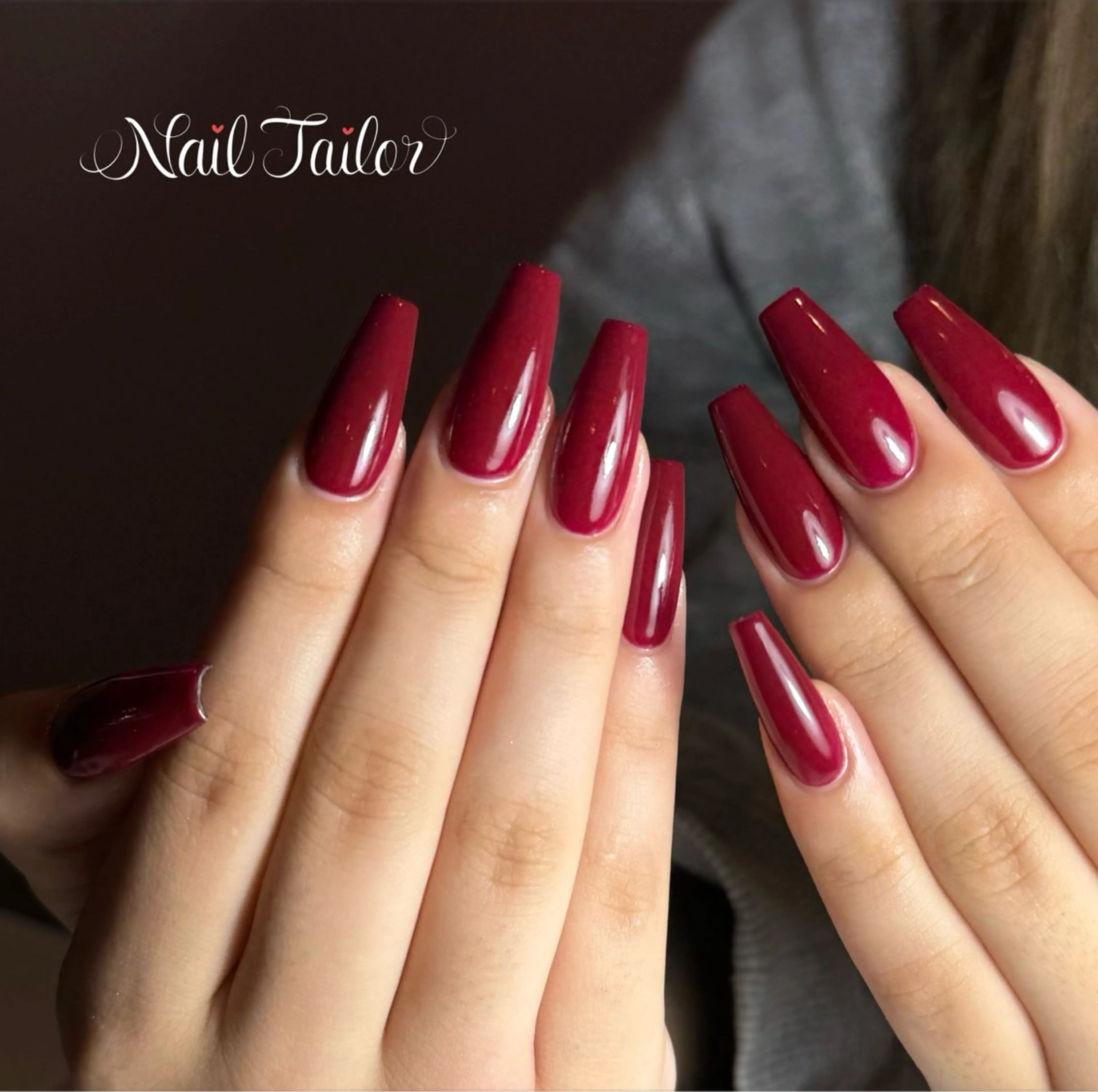 ネイル ボルドー 長さ出し ワンカラーネイル 赤色 スカルプネイル NailTailor ネイルテイラーのネイルデザイン