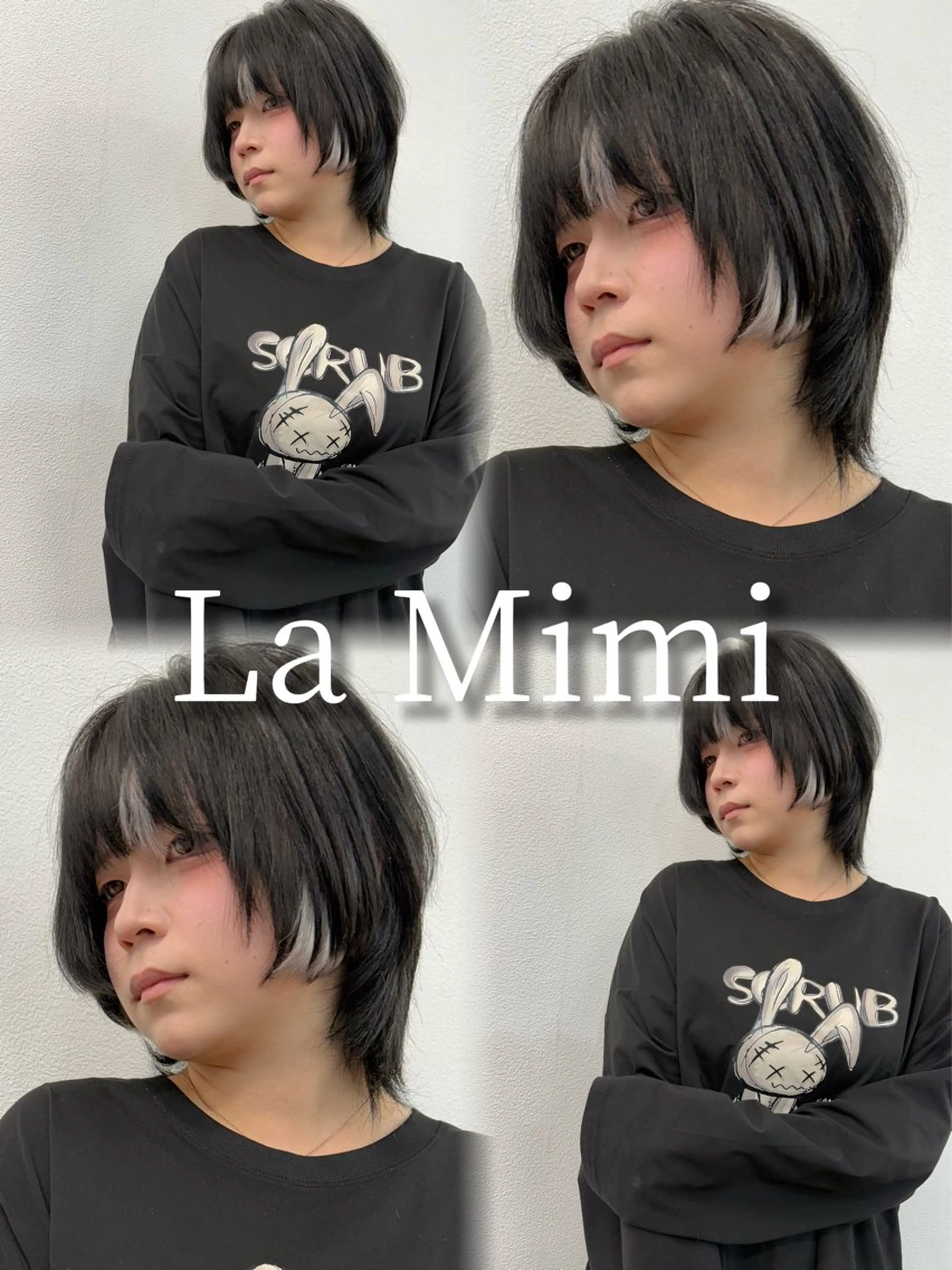 ショート カラー バレイヤージュ ミストバング ブリーチ 透明感カラー ダブルカラー La Mimiのヘアスタイル