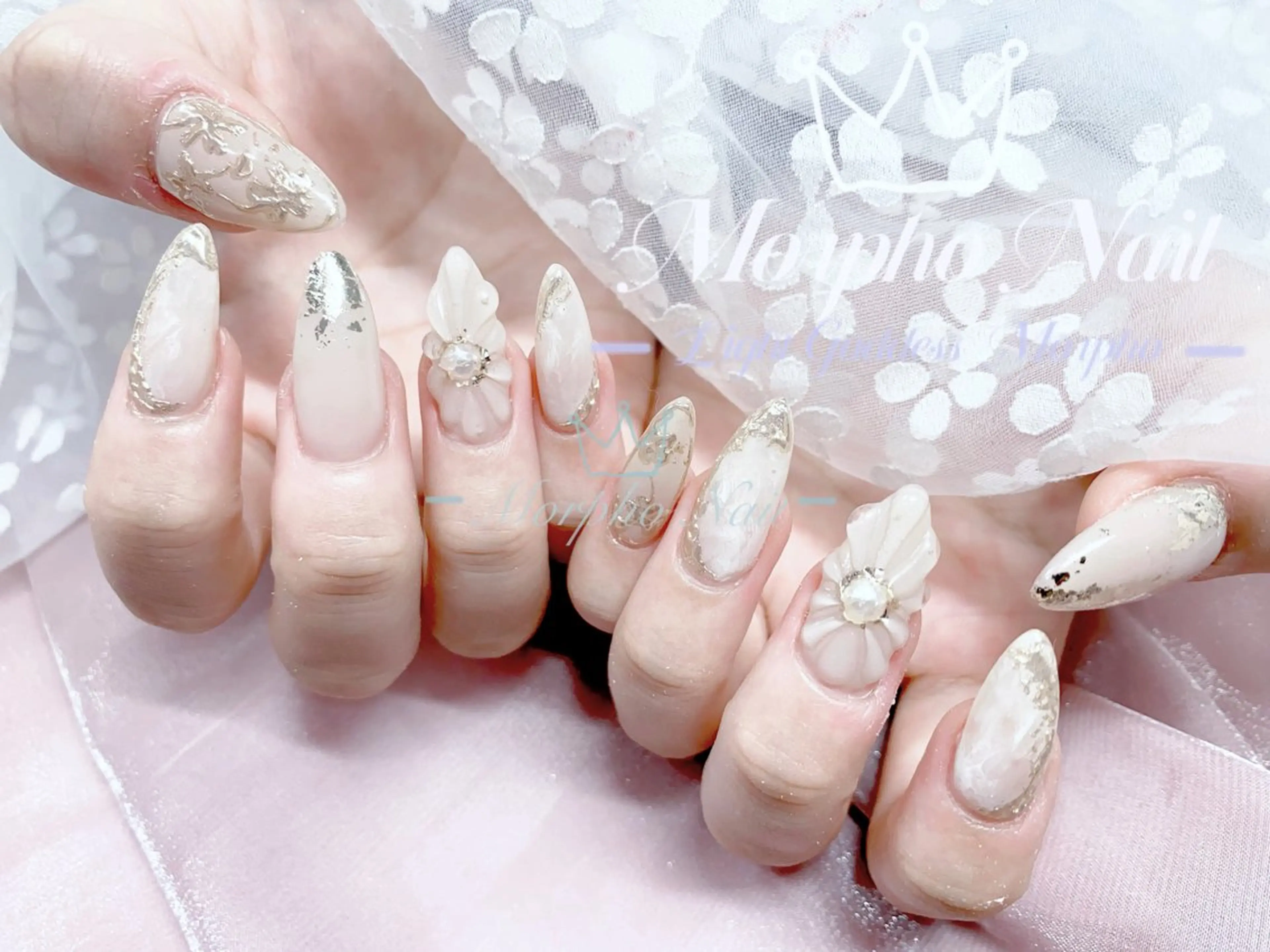 ネイル 長さ出し ジェルネイル キラキラネイル 大理石ネイル(マーブル) ニュアンスネイル ハンドネイル Morpho nailのネイルデザイン