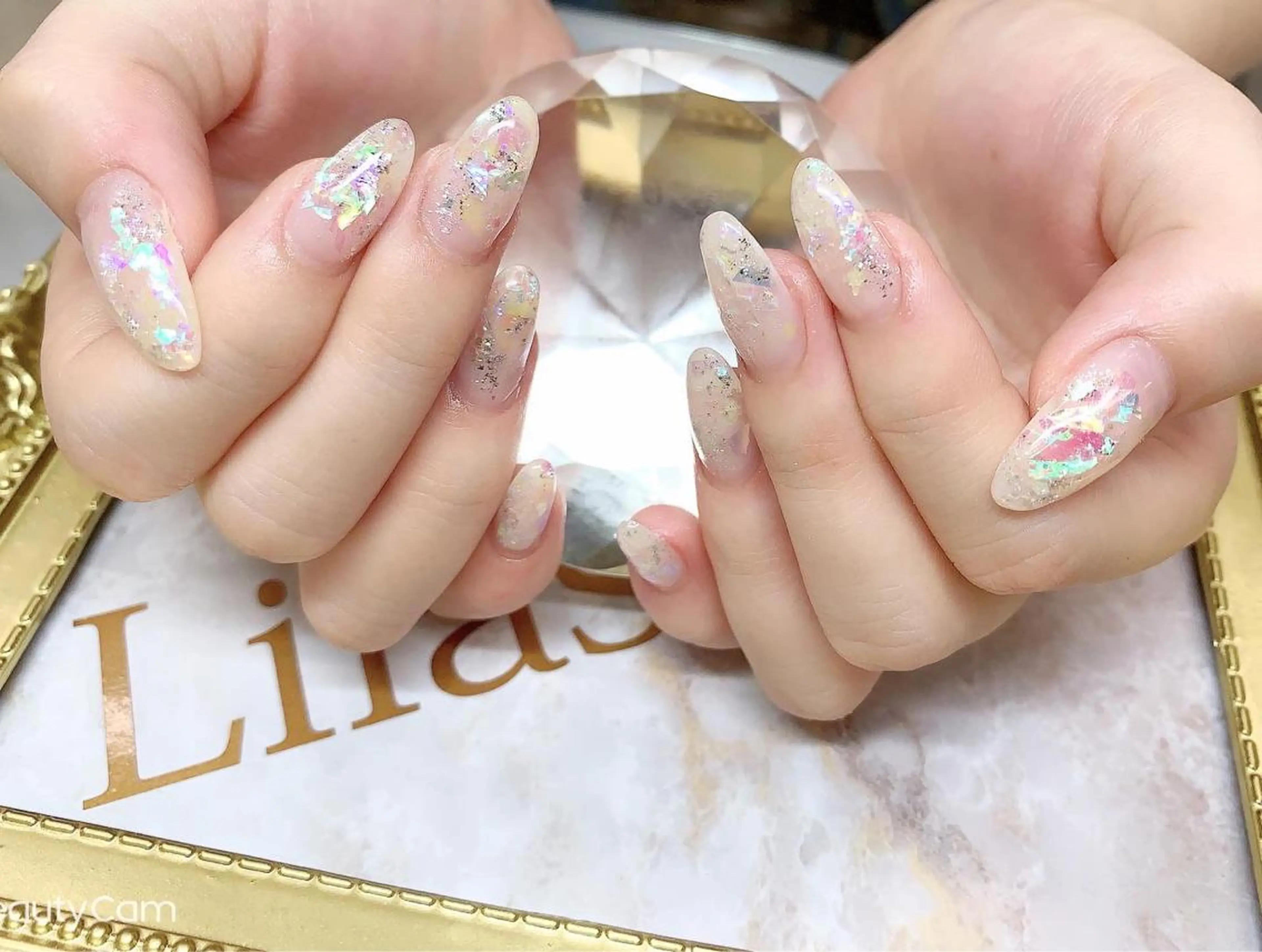 ネイル オーロラネイル クリアネイル ジェルネイル ハードジェル ホログラムネイル Lilas Nailのネイルデザイン