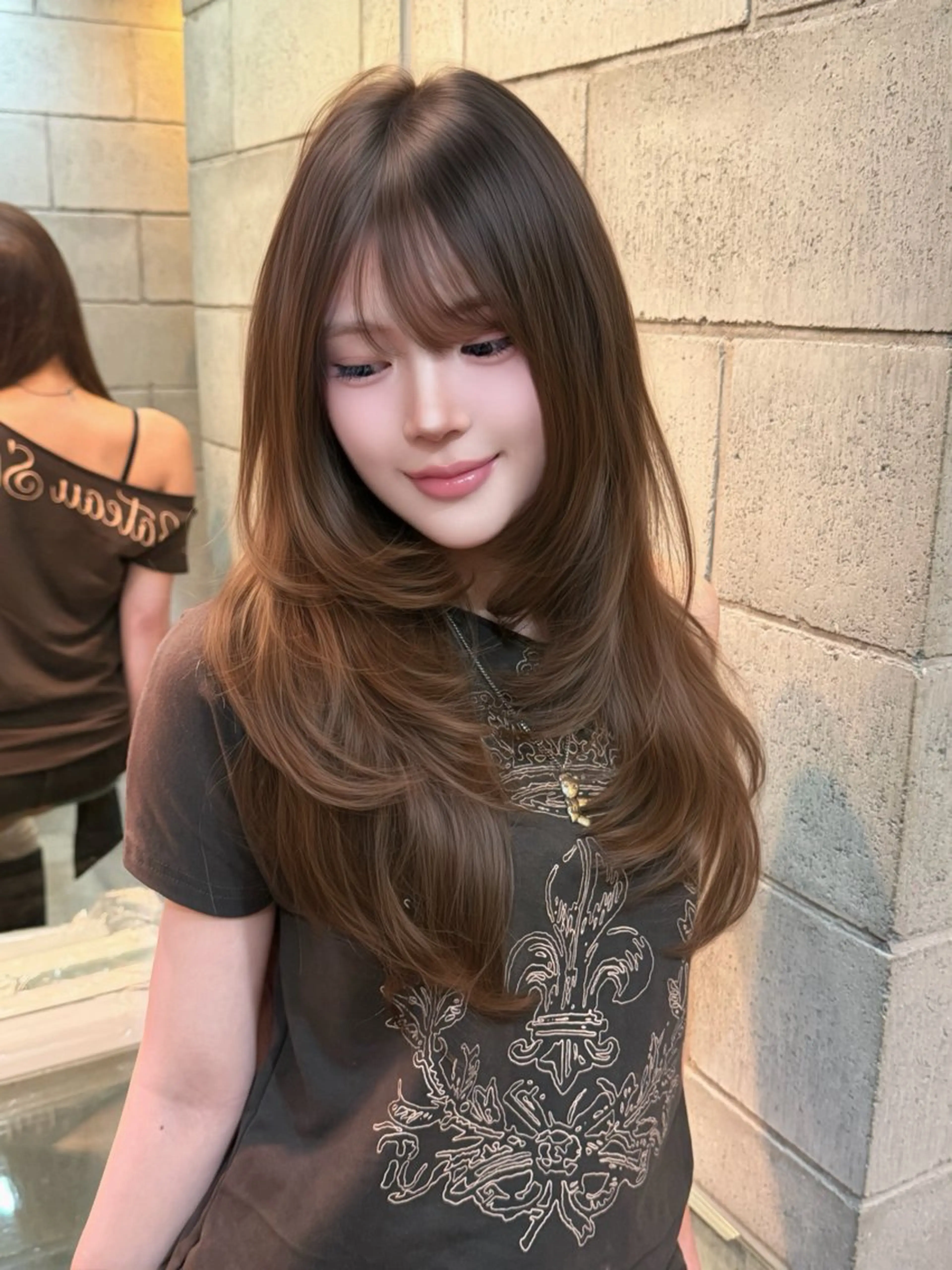ロング ヘアカラー 韓国ヘア💖Wカラー 💖透明感カラー💖のヘアスタイル