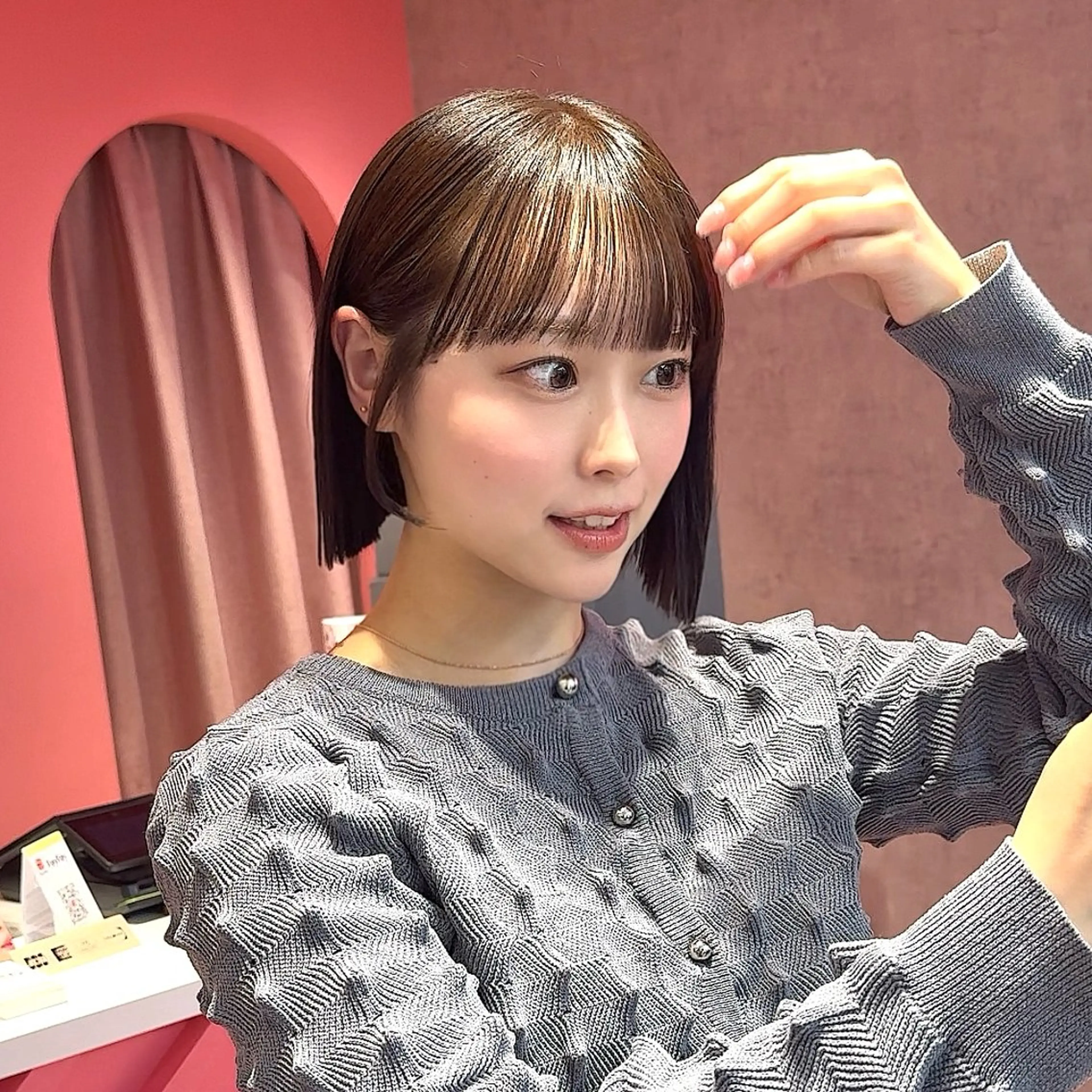 ショート カラー カット ヘアカラー 縮毛矯正 トリートメント 山崎/ボブ縮毛矯正 レイヤー髪質改善のヘアスタイル