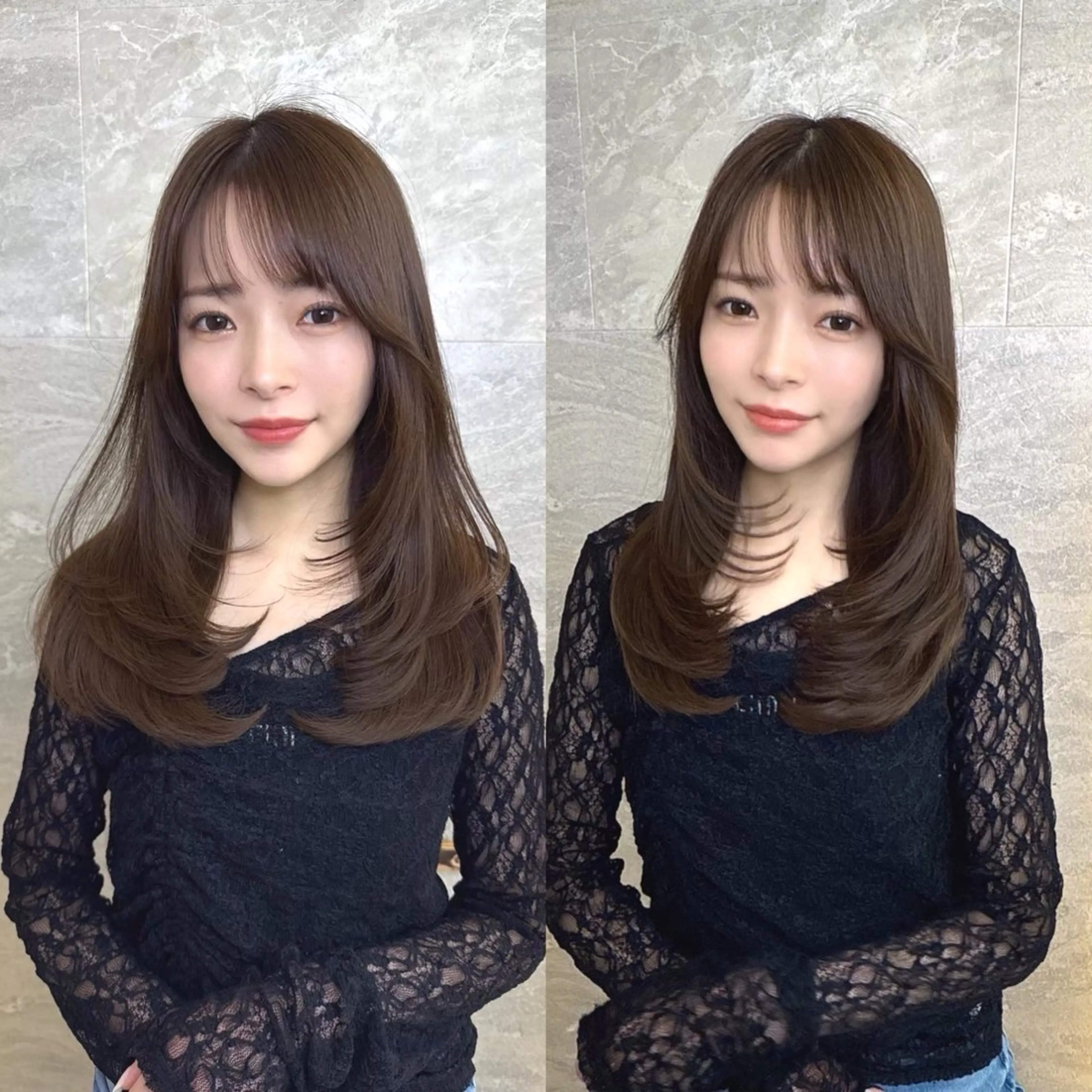 セミロング カット ヘアカラー トリートメント 韓国レイヤー🇰🇷 /縮毛矯正✨/礼二郎のヘアスタイル