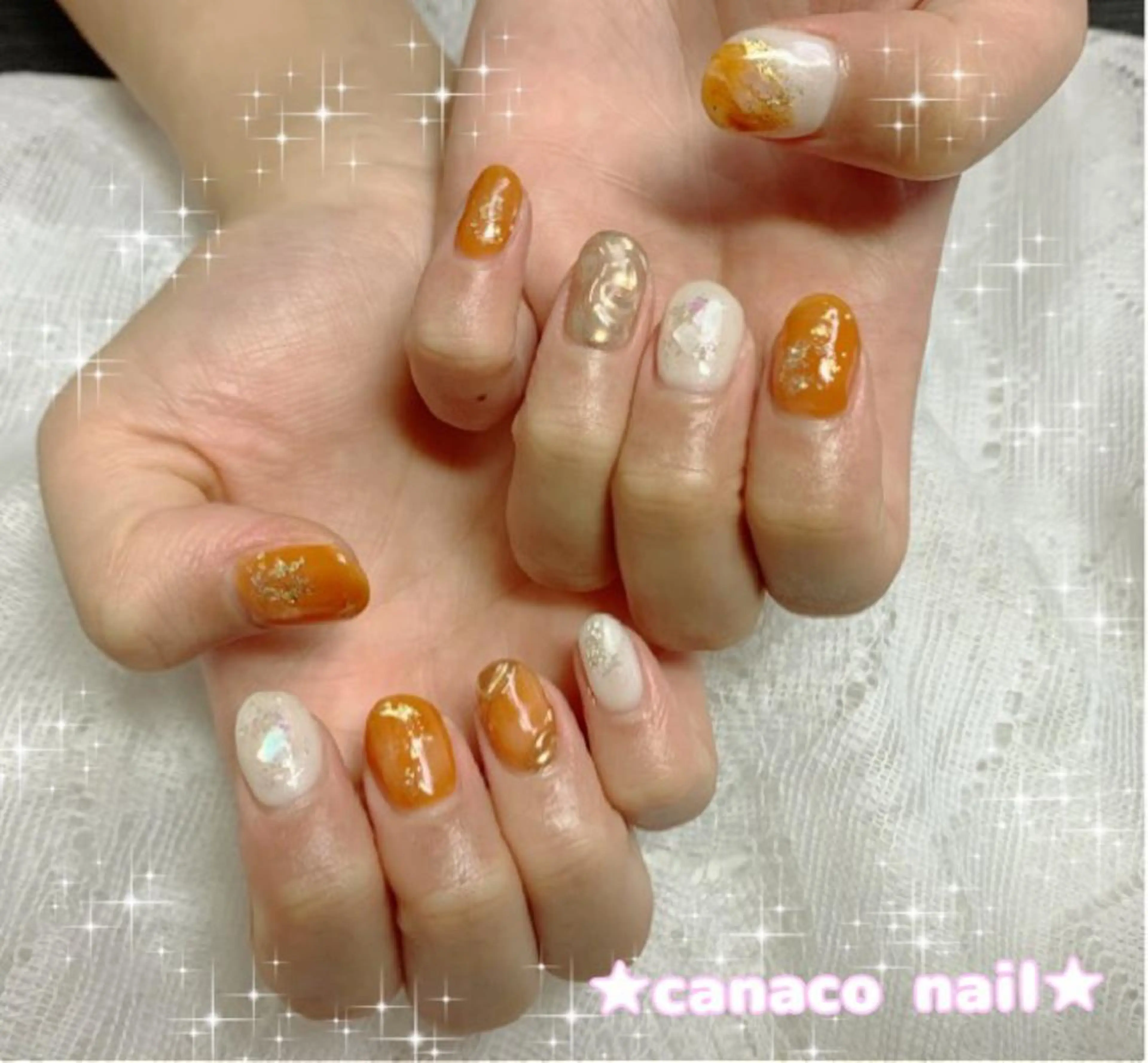 ネイル アートネイル ジェルネイル ニュアンスネイル オレンジ パラジェル ハンドネイル ハンドケア ベテランネイル cnc nailのネイルデザイン