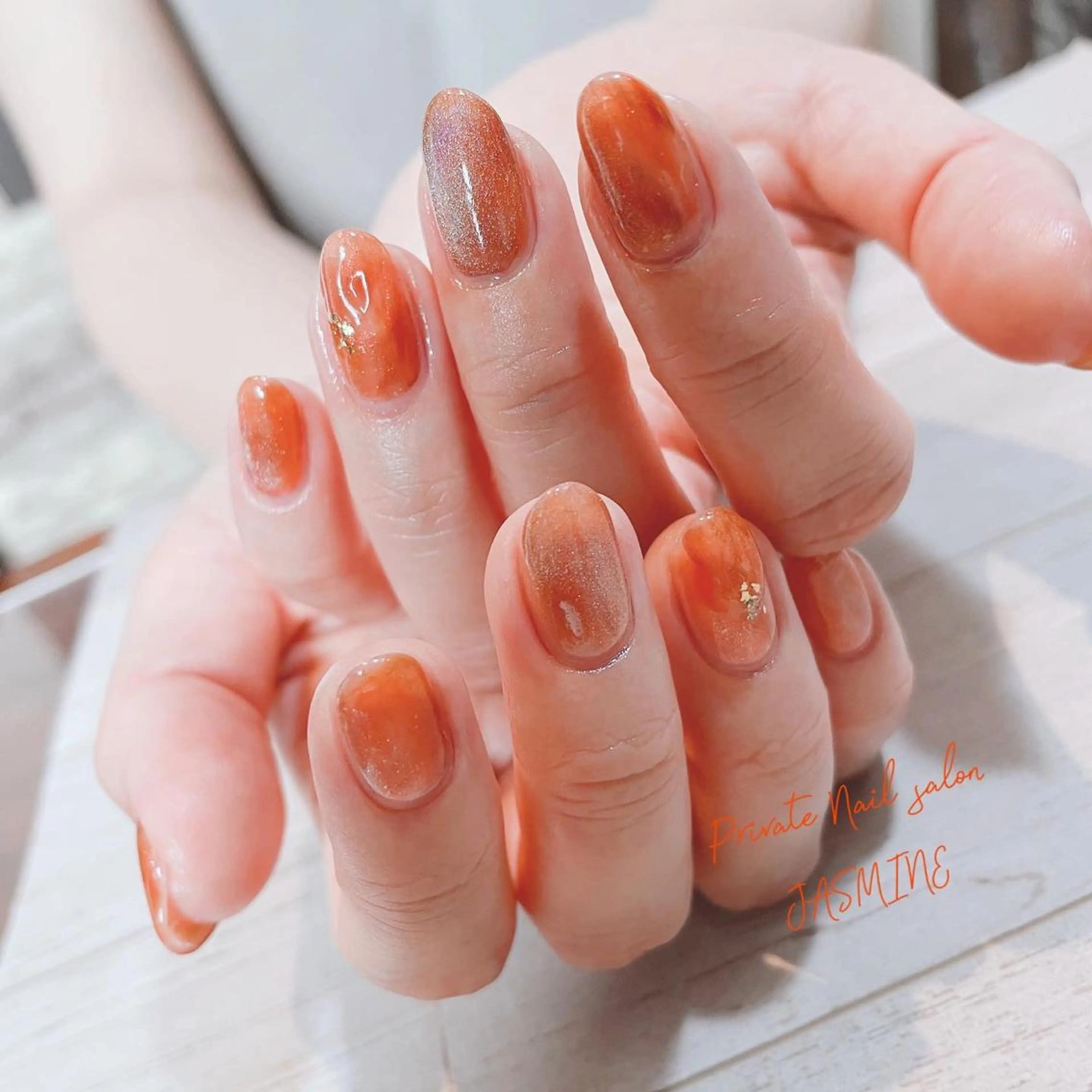 ネイル マグネットネイル ニュアンスネイル オレンジ Nail salon JASMINEのネイルデザイン