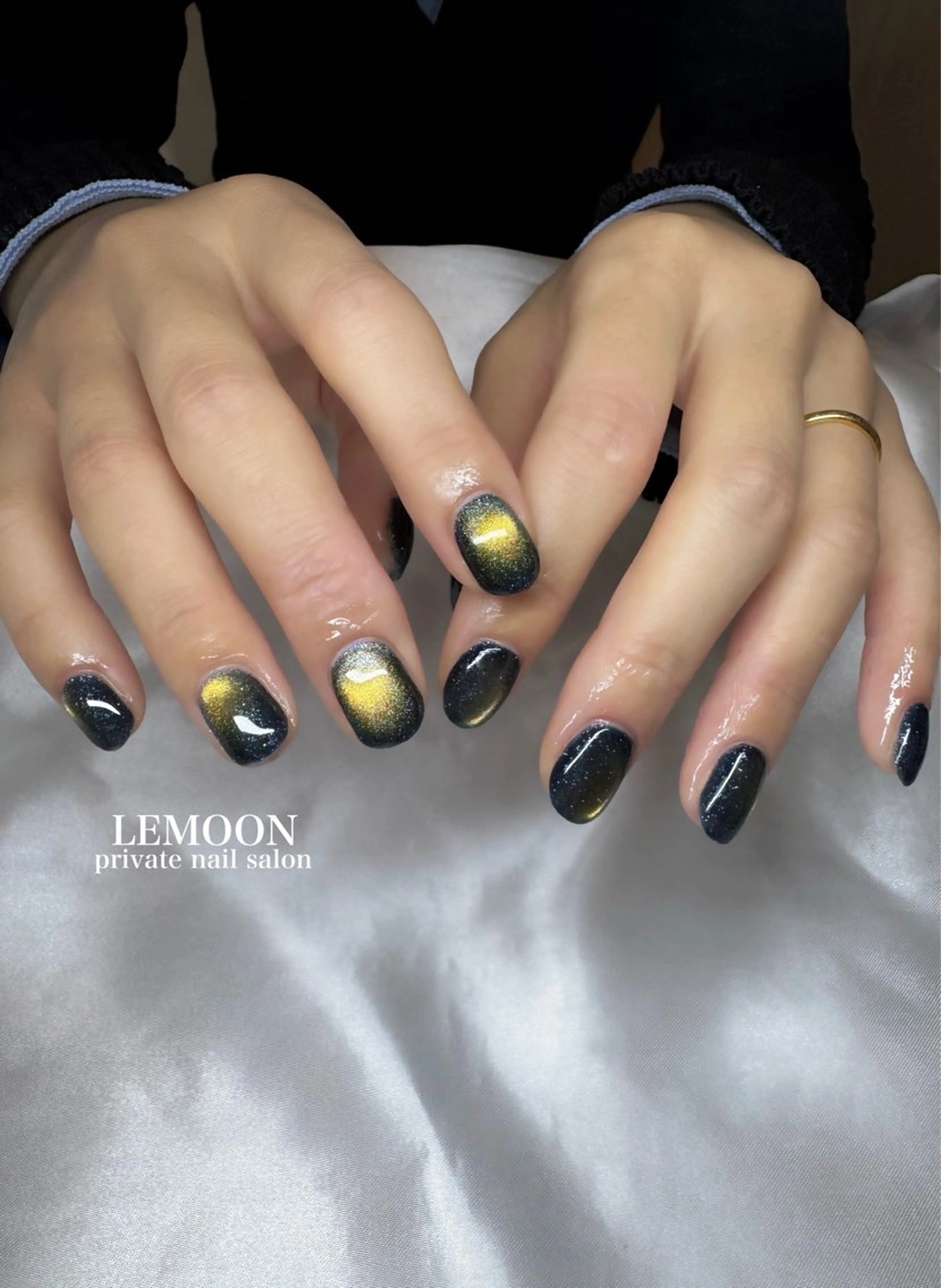 ネイル マグネットネイル ネイビー シンプルネイル ハンドネイル nail salon LEMOONのネイルデザイン