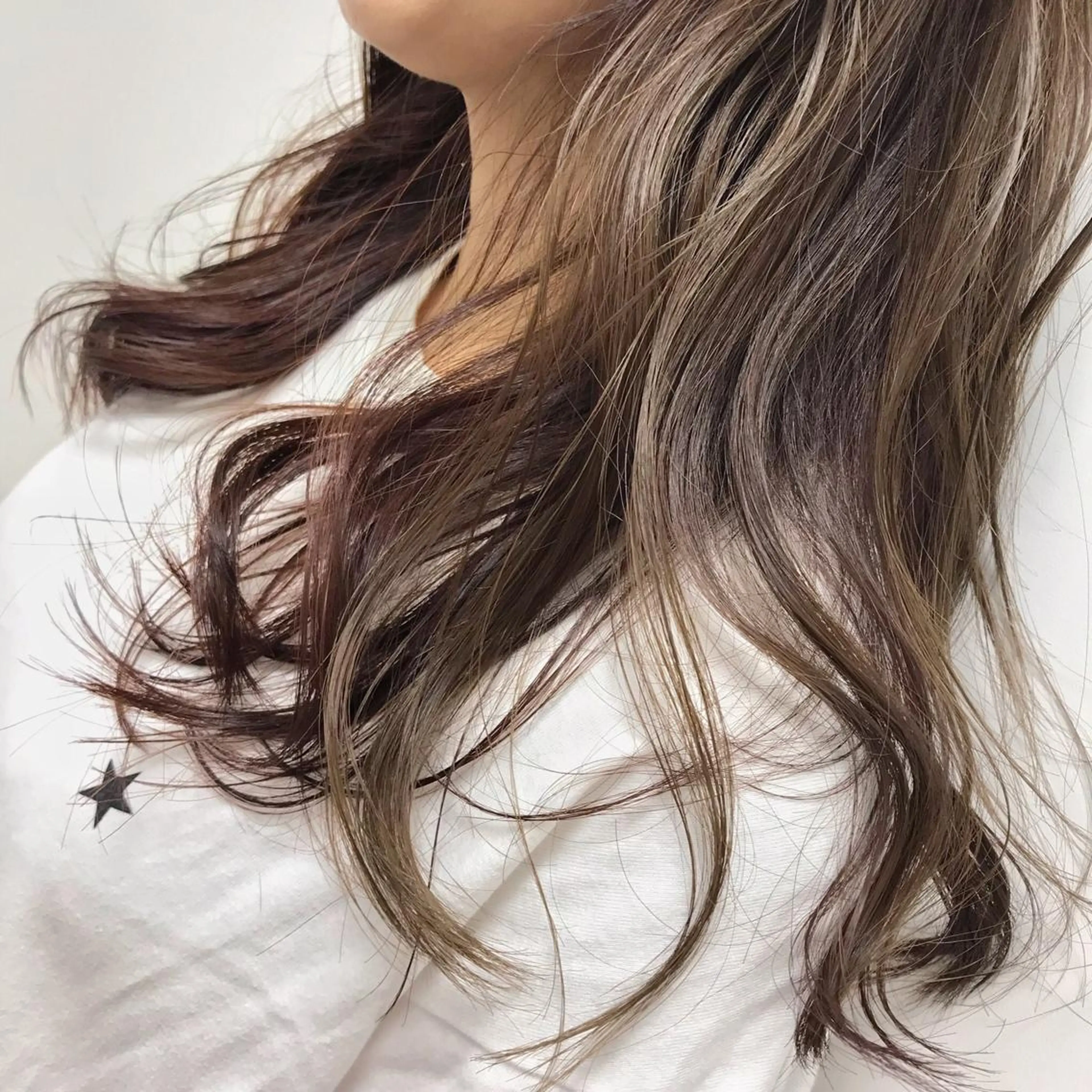 ロング カラー ベージュカラー ボルドーカラー デザインカラー HARUNA/ミセス 大人ショートヘアのヘアスタイル