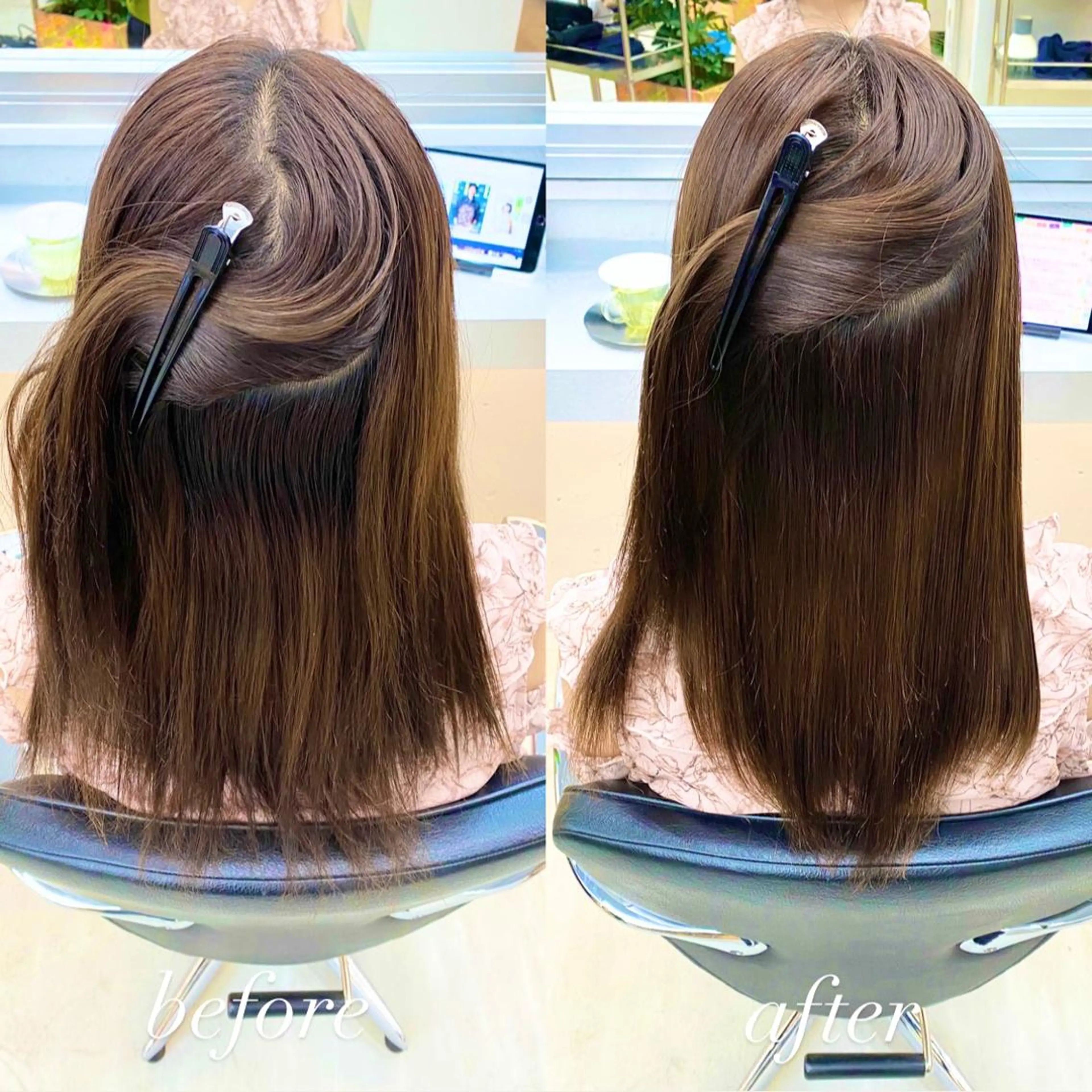 セミロング パーマ 伸ばしかけ 縮毛矯正 酸性ストレート ストレートパーマ 縮毛矯正 艶髪と透明感を ‼️/若林のヘアスタイル