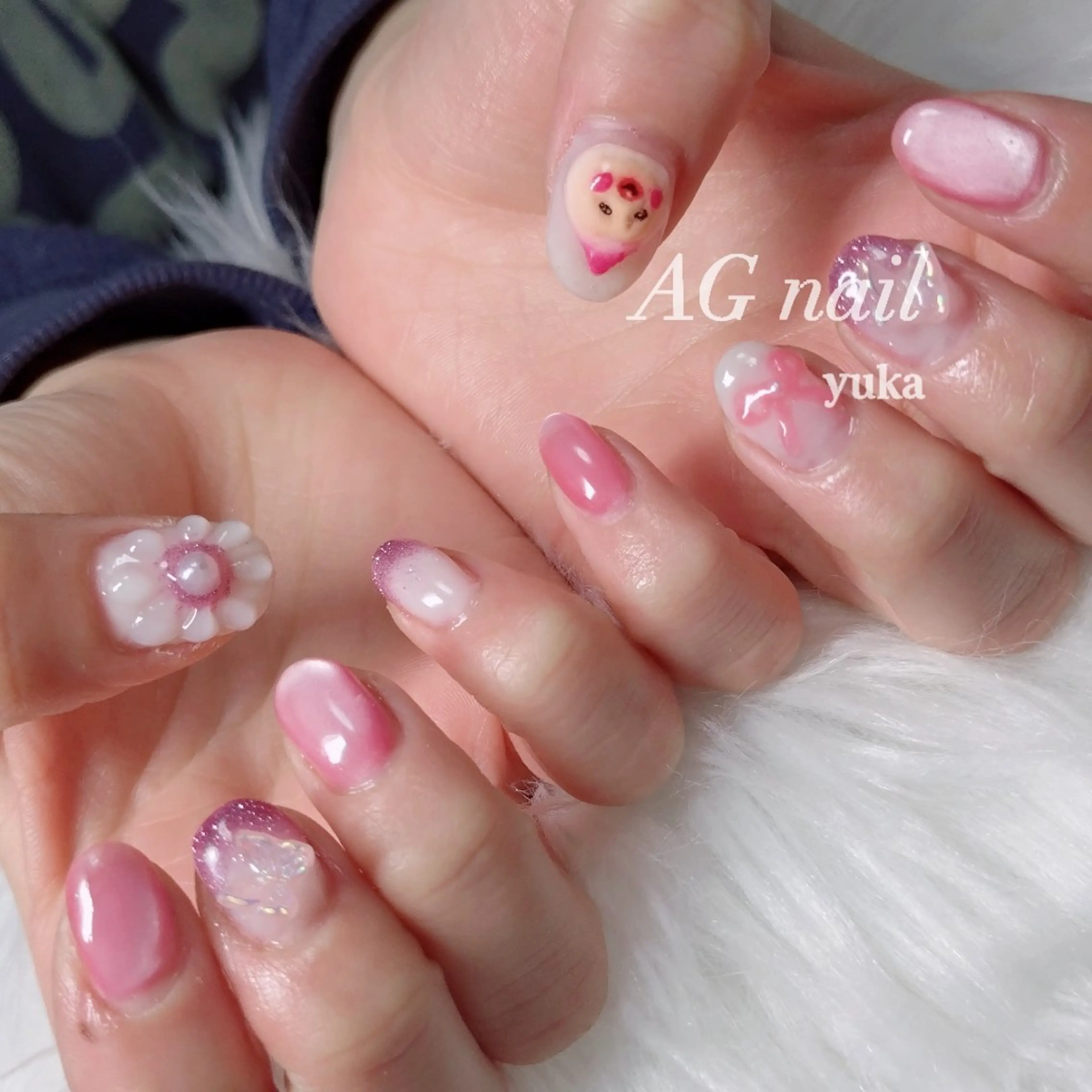 ネイル 成人式 フラワーネイル ピンク AGnail 富永  /オフ無料フィルインのネイルデザイン