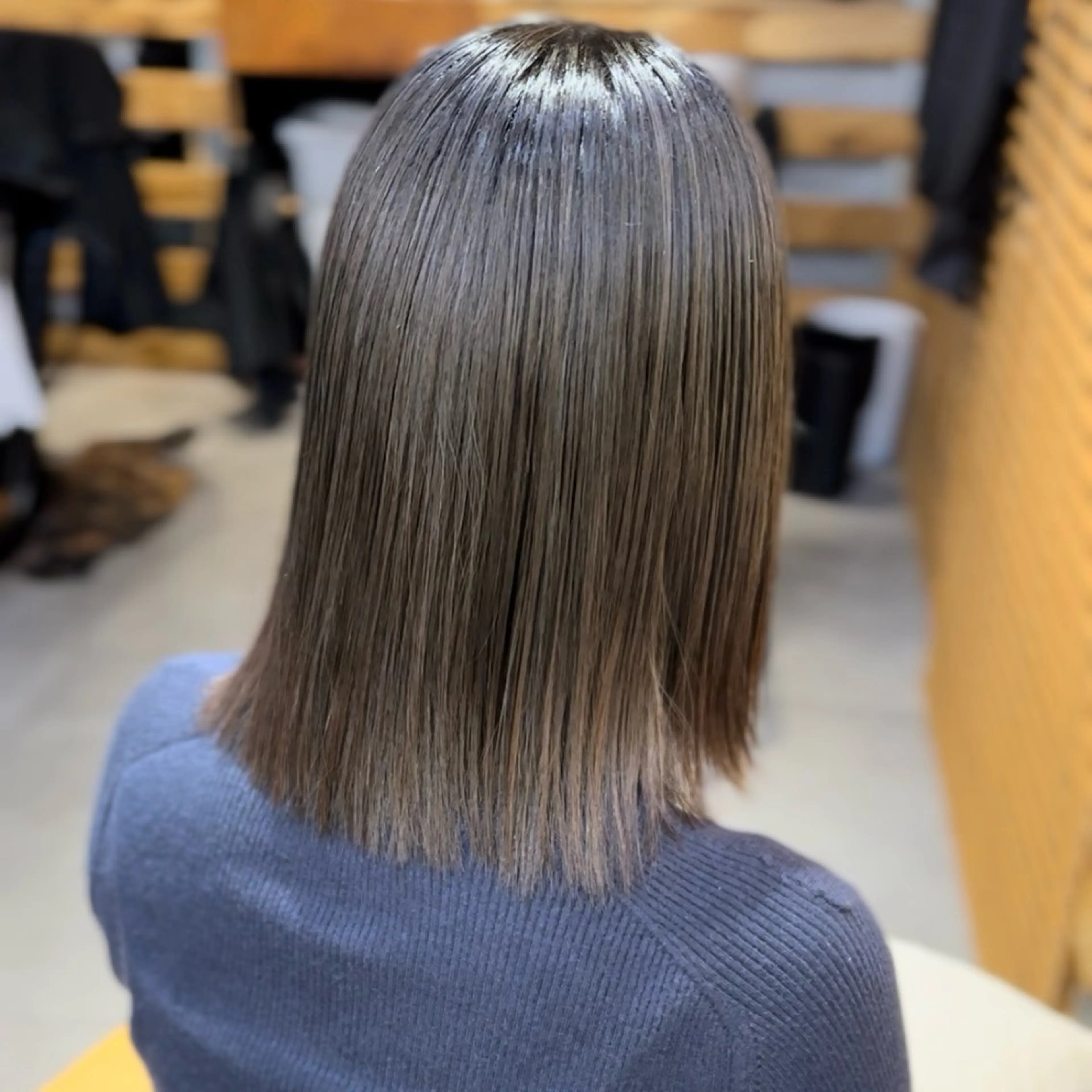 ロング アッシュ アッシュグレー アッシュグレージュ ボブ くびれヘア 縮毛矯正 リキ/髪質改善 /縮毛矯正🫧のヘアスタイル