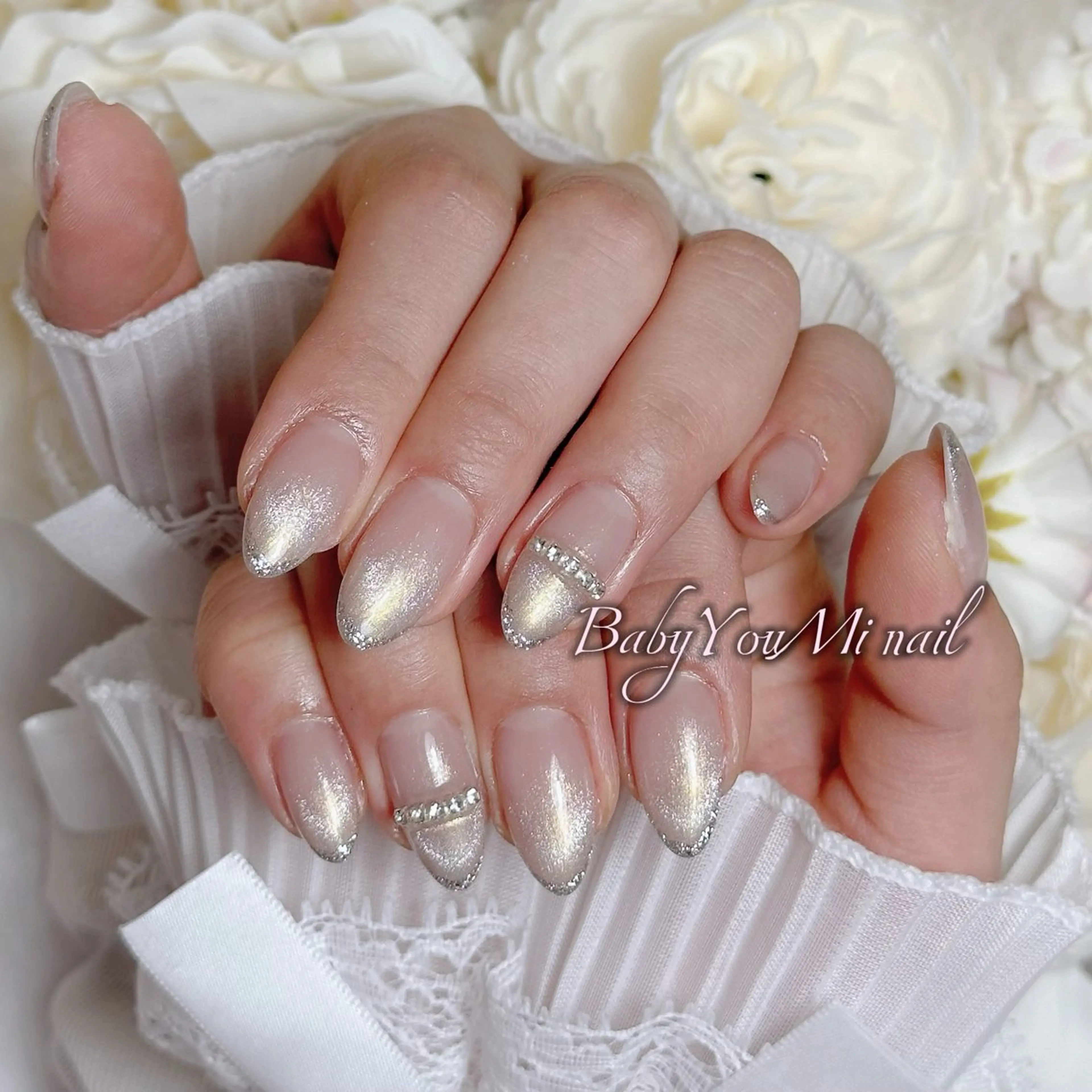 ネイル オーロラネイル チークネイル 成人式 フットネイル フレンチネイル BabyYouMi nailのネイルデザイン