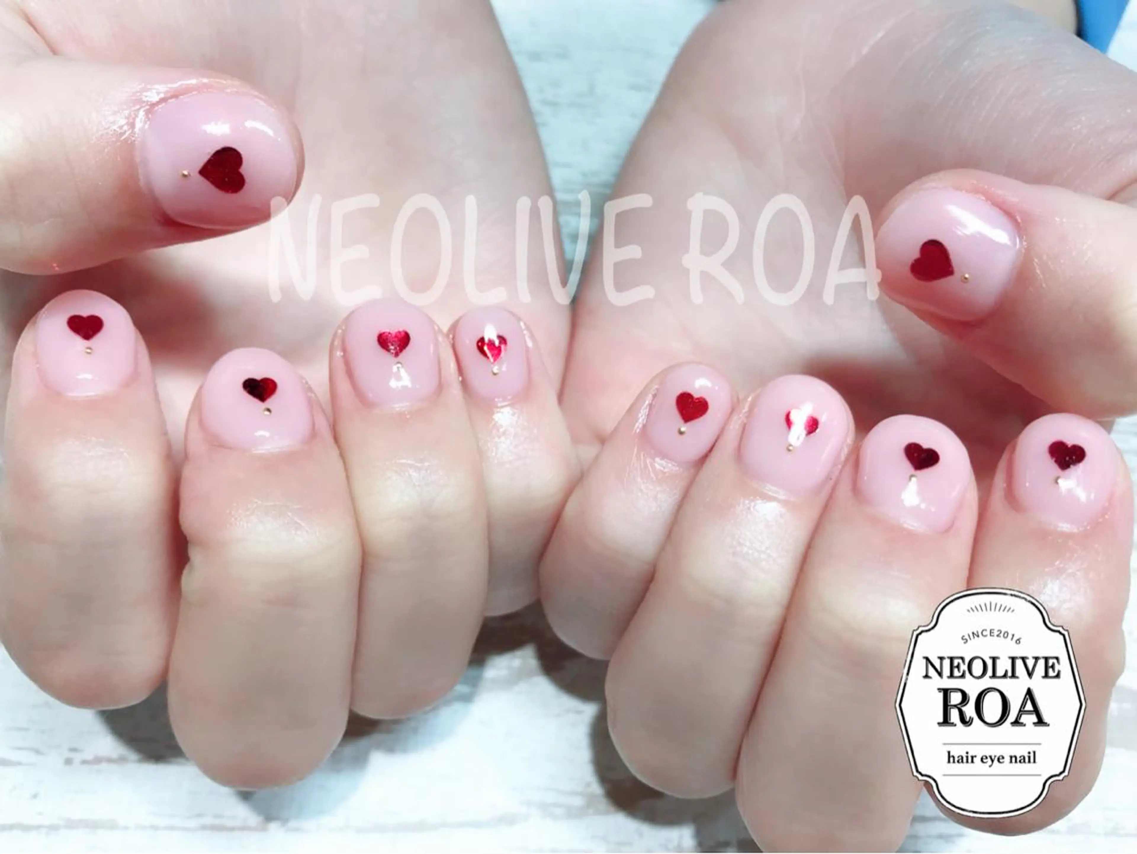 ネイル ハート ホログラムネイル ピンク ハンドネイル Nail by selenのネイルデザイン